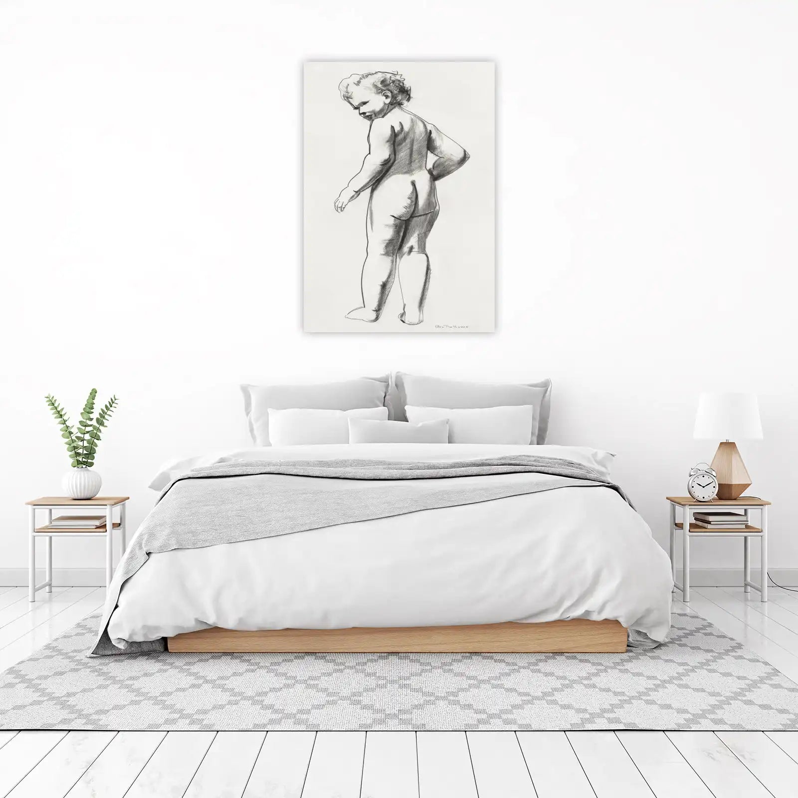 Vintage Child Figure Pencil Sketch Wall Art
