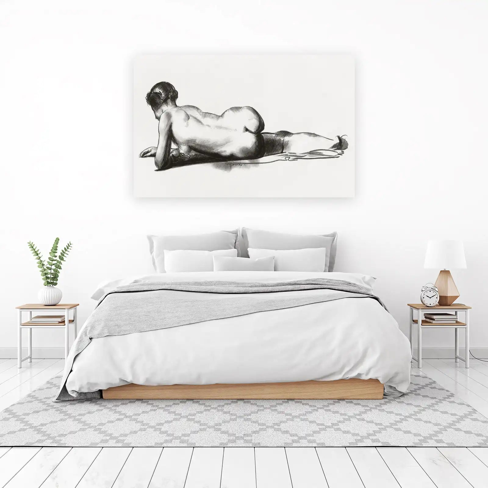 Elegant Nude Charcoal Figure Study Wall Art