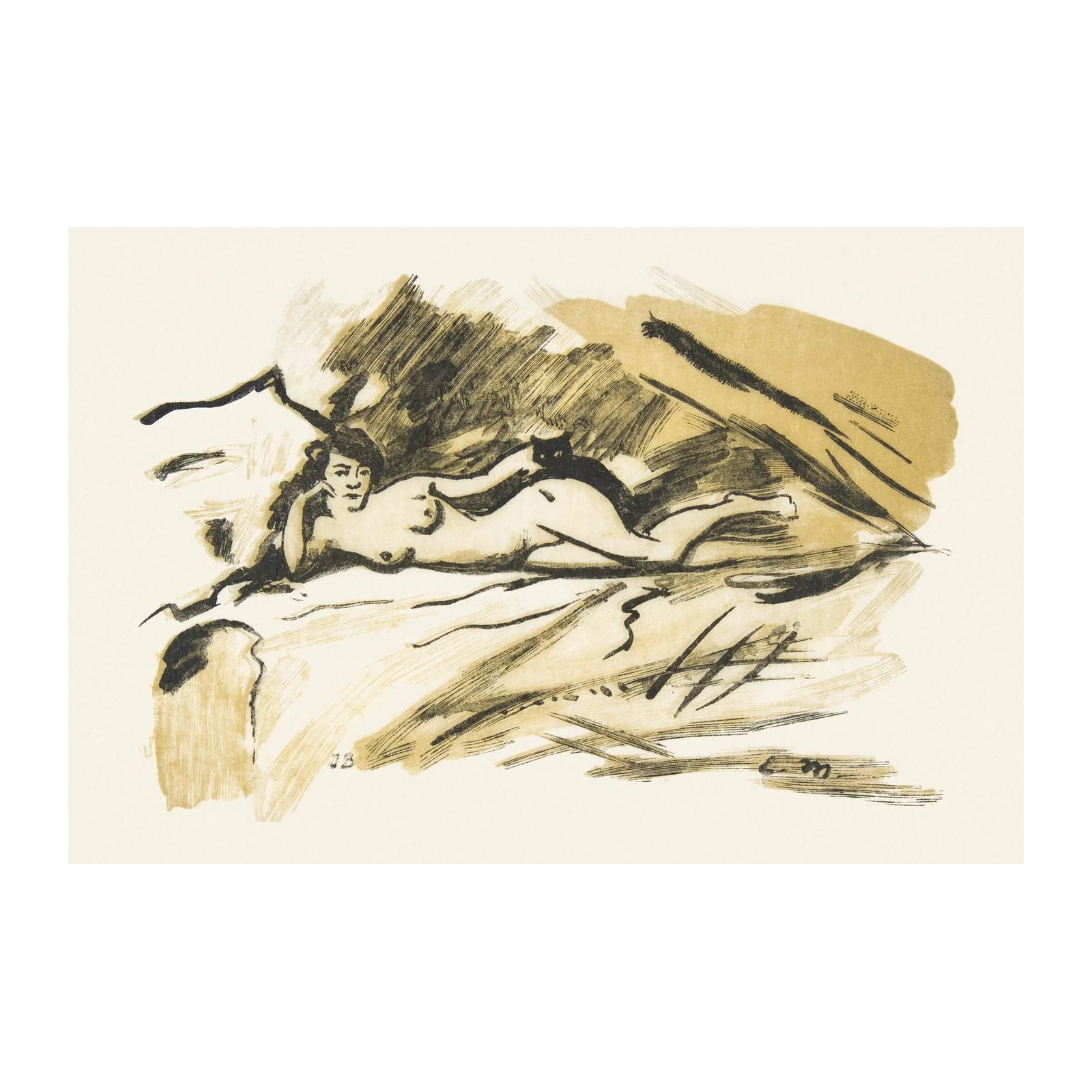 Nude Reclining with Cat Wall Art