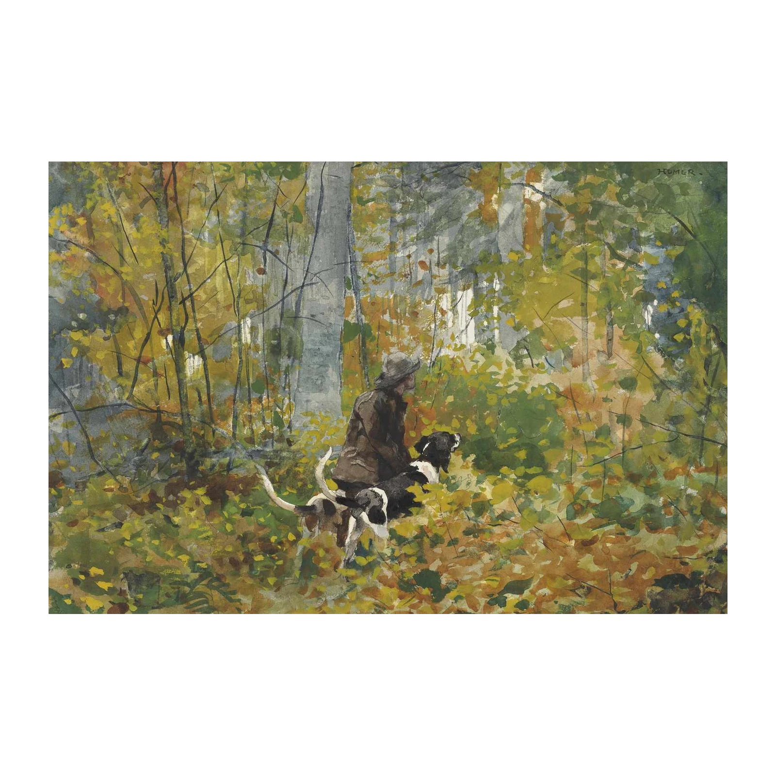 Autumn Forest Hunter & Dogs Wall Art