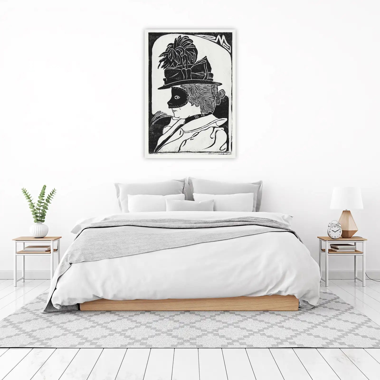 Masquerade Mystery Portrait Black and White Wall Art
