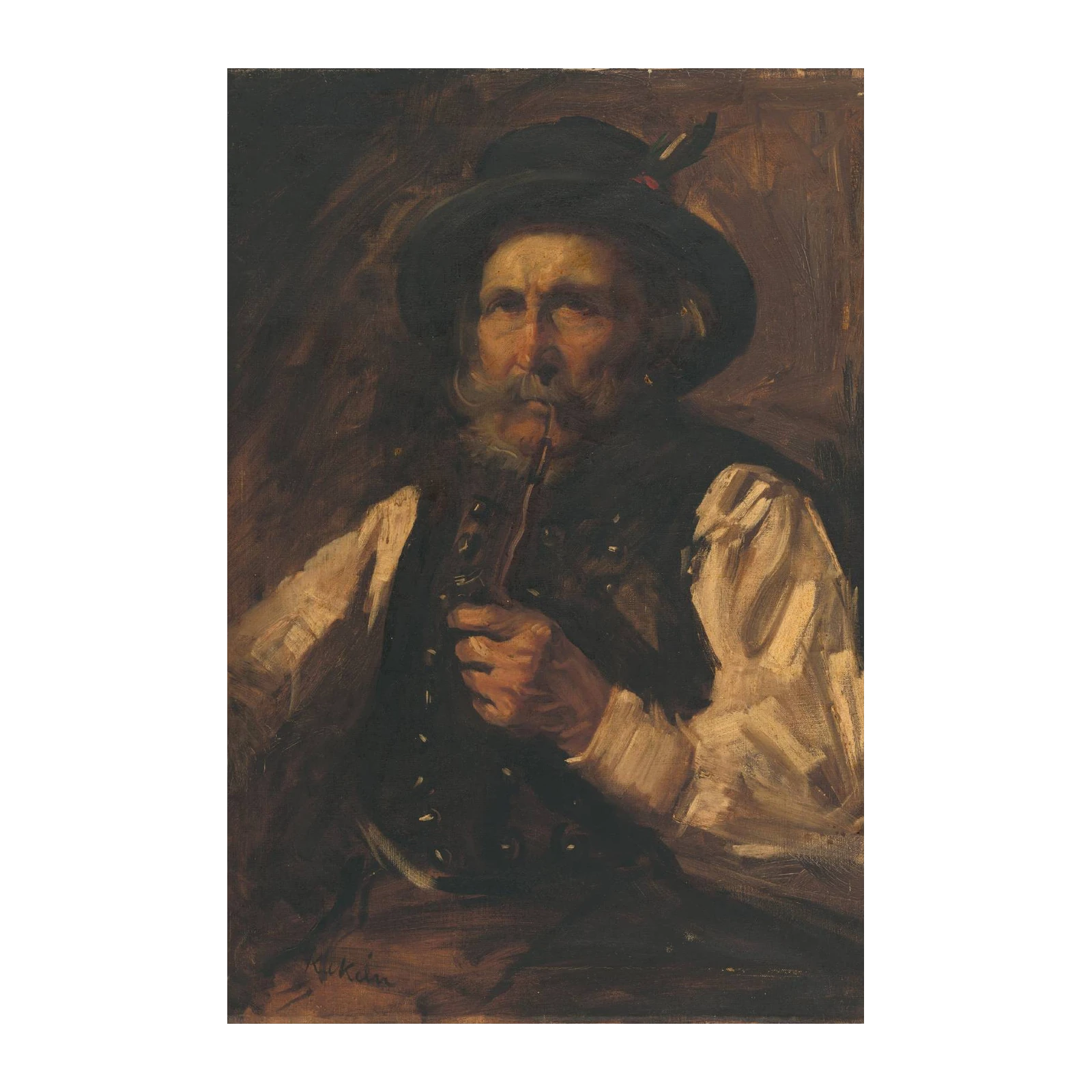 Elderly Man with Pipe Oil Painting Wall Art