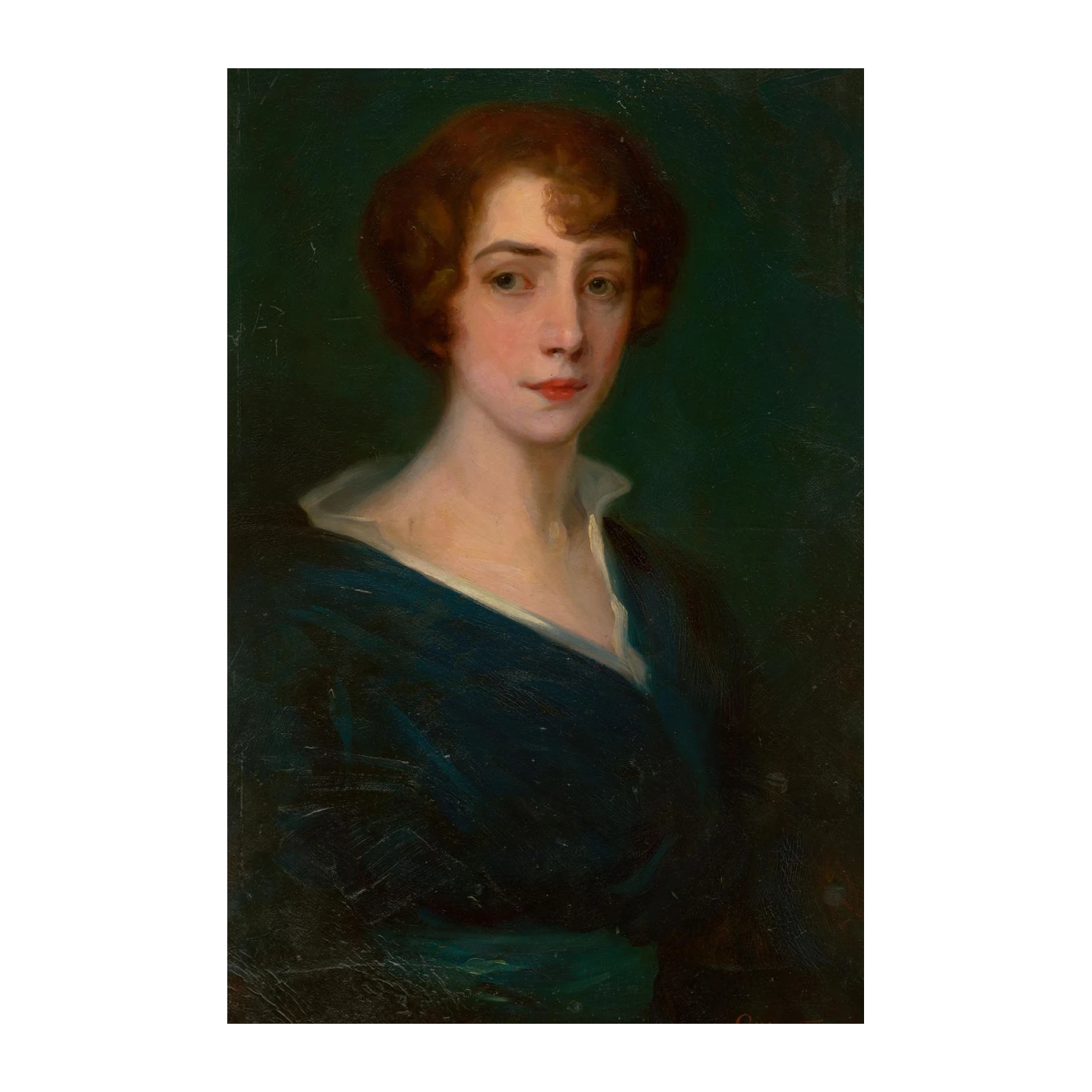 Elegant Portrait Woman Dark Blue Dress Wall Art