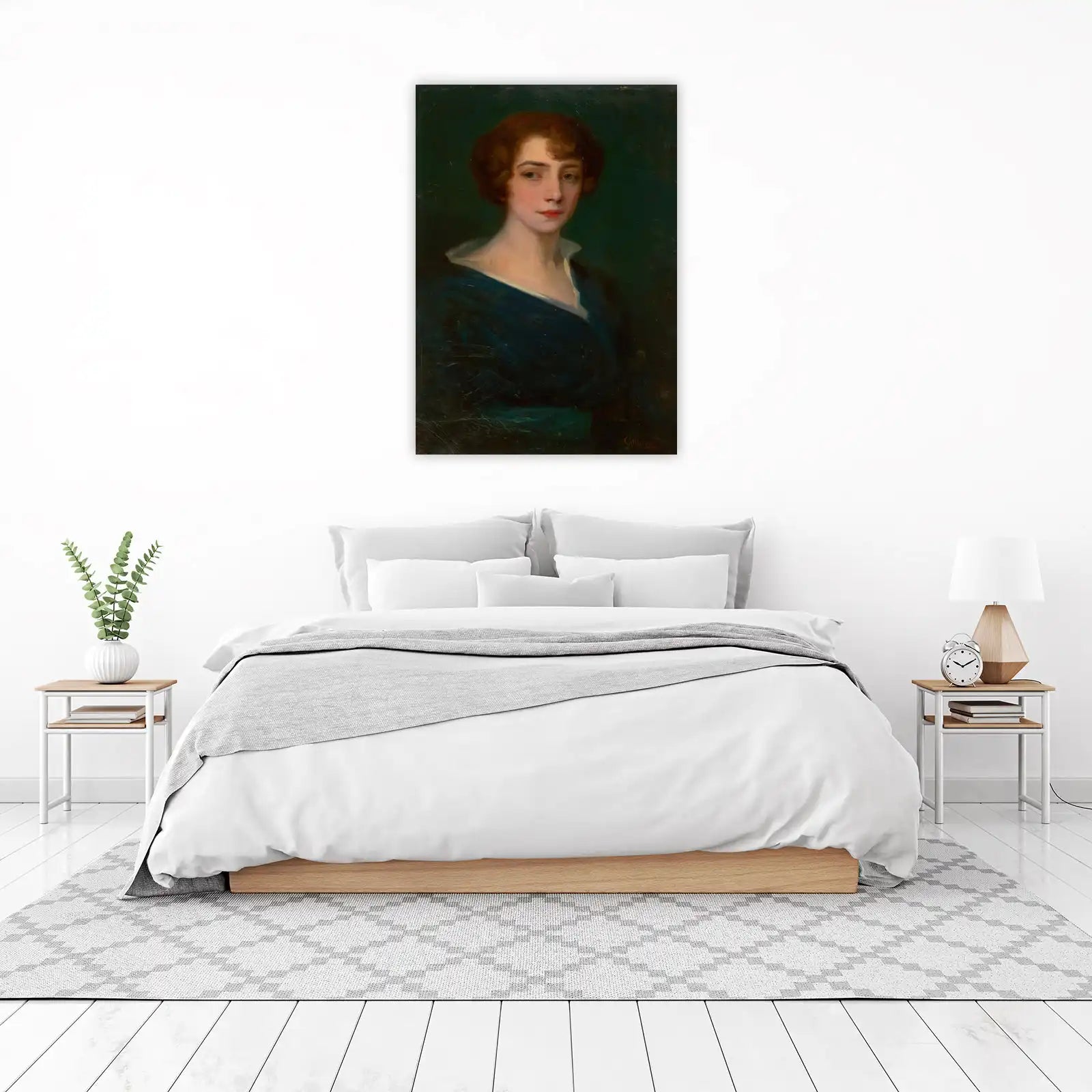 Elegant Portrait Woman Dark Blue Dress Wall Art