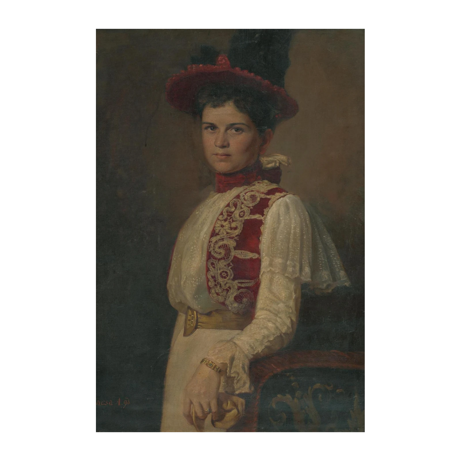 Vintage Lady Portrait Red Hat Wall Art