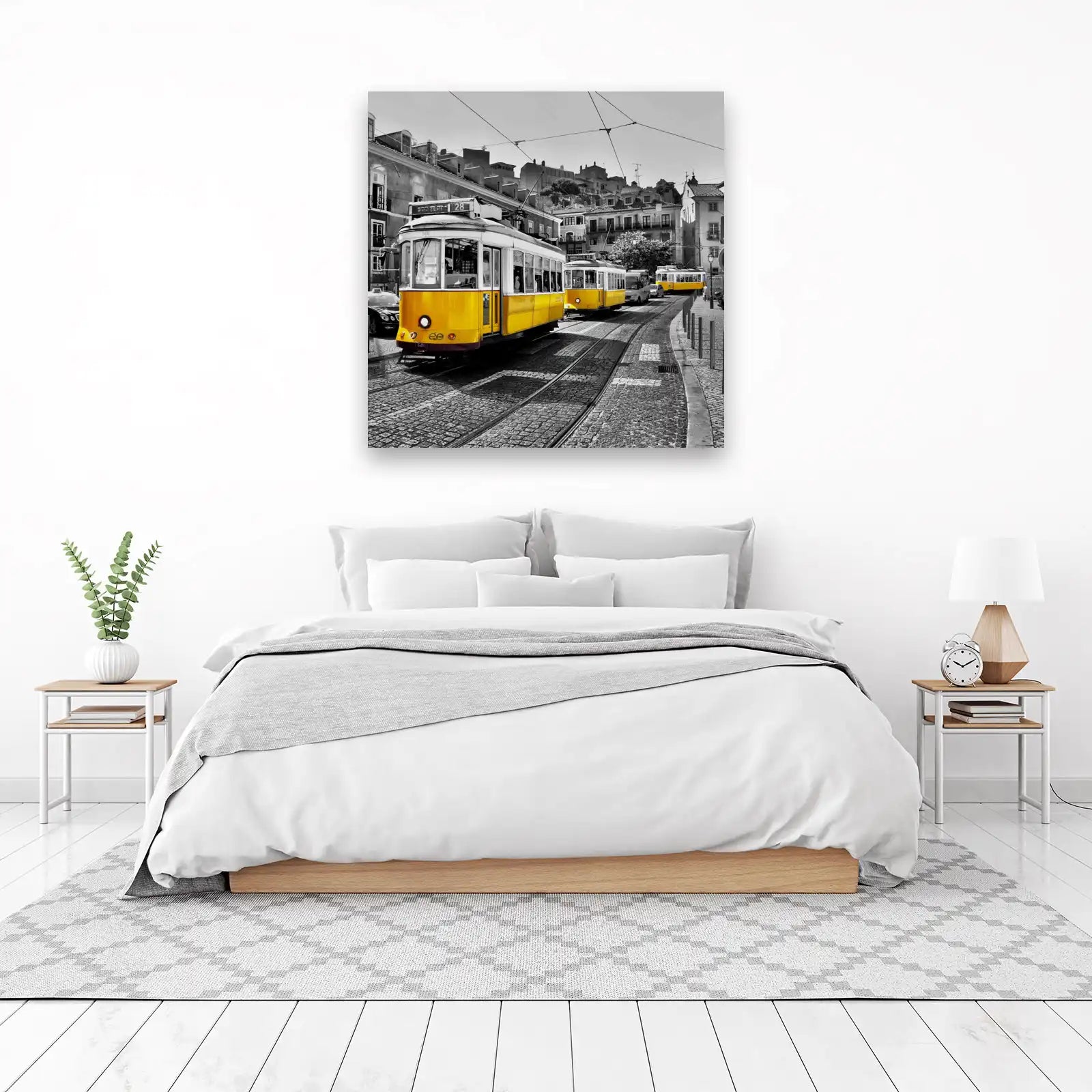 Vibrant Yellow Tram Lisbon Street Scene Wall Art