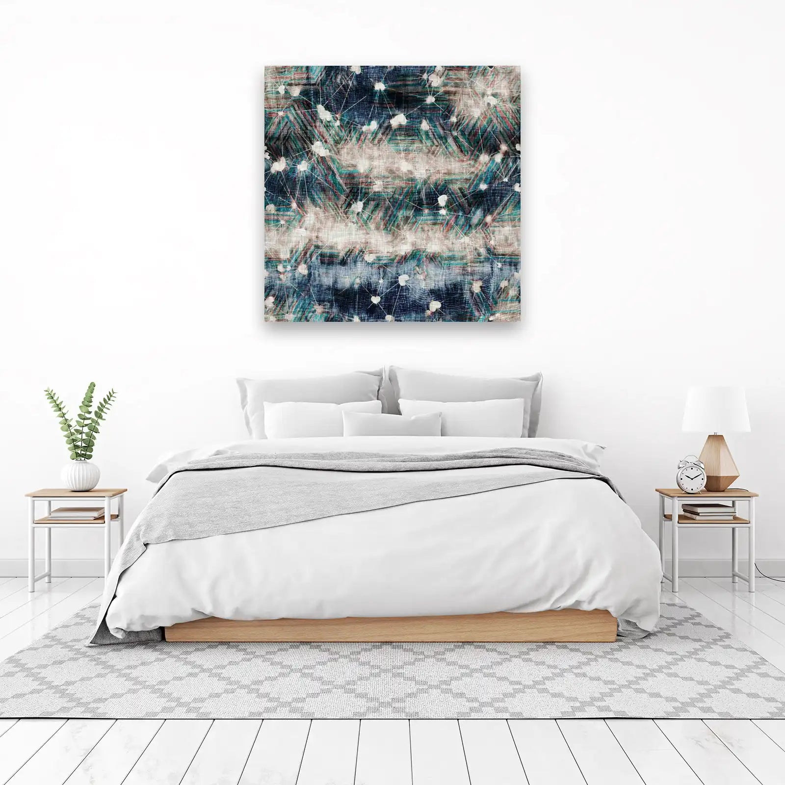 Abstract Teal & Navy Geometric Spark Wall Art