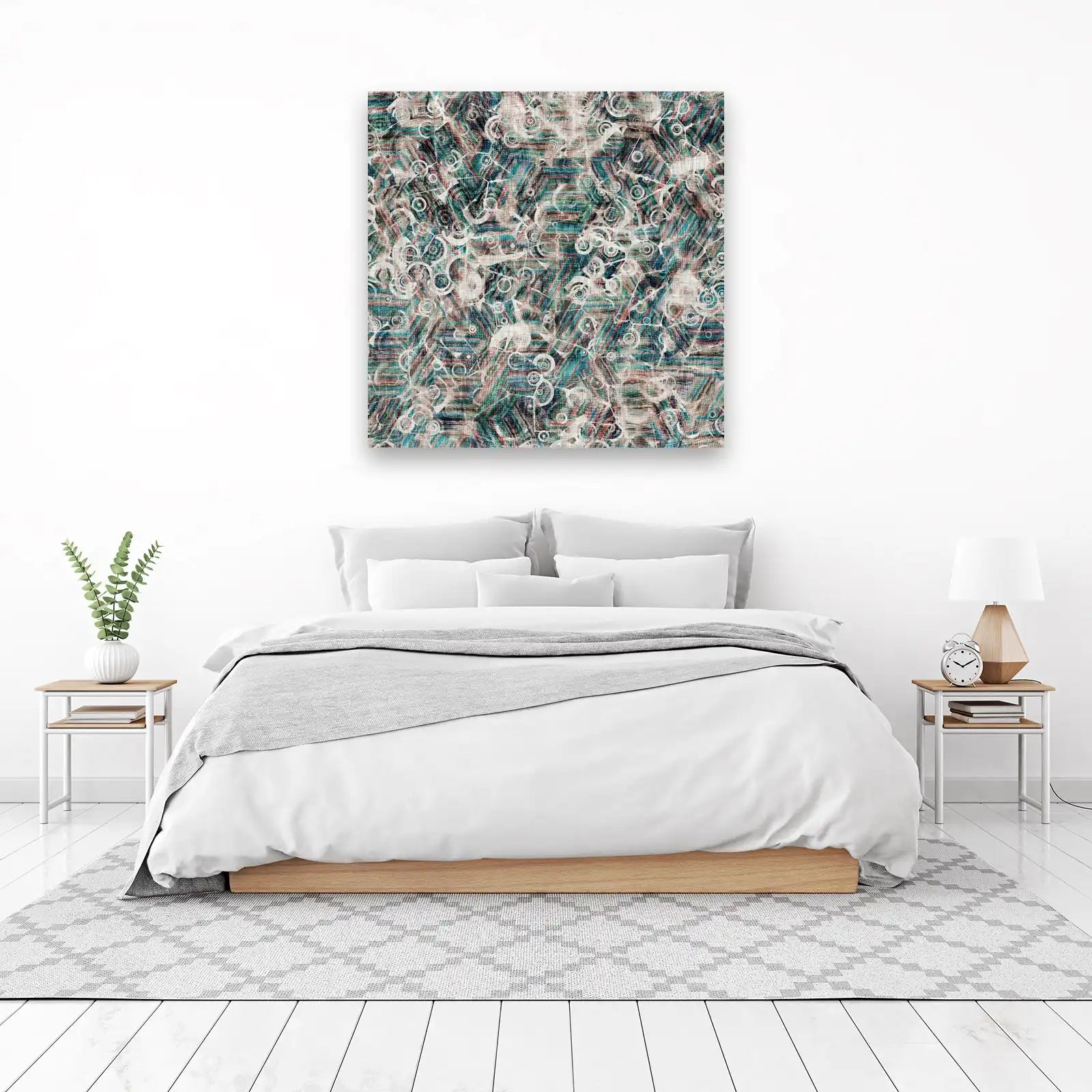 Abstract Teal & Red Geometric Circles Wall Art