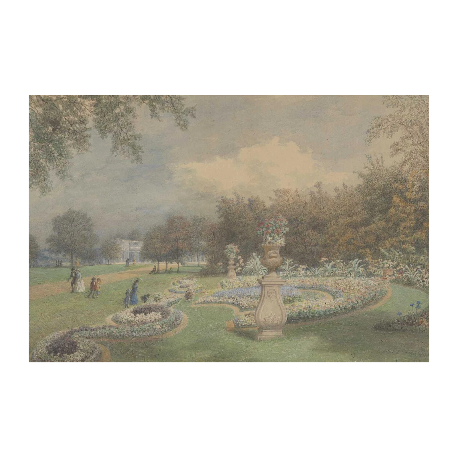 Elegant Garden Scene Watercolor Wall Art