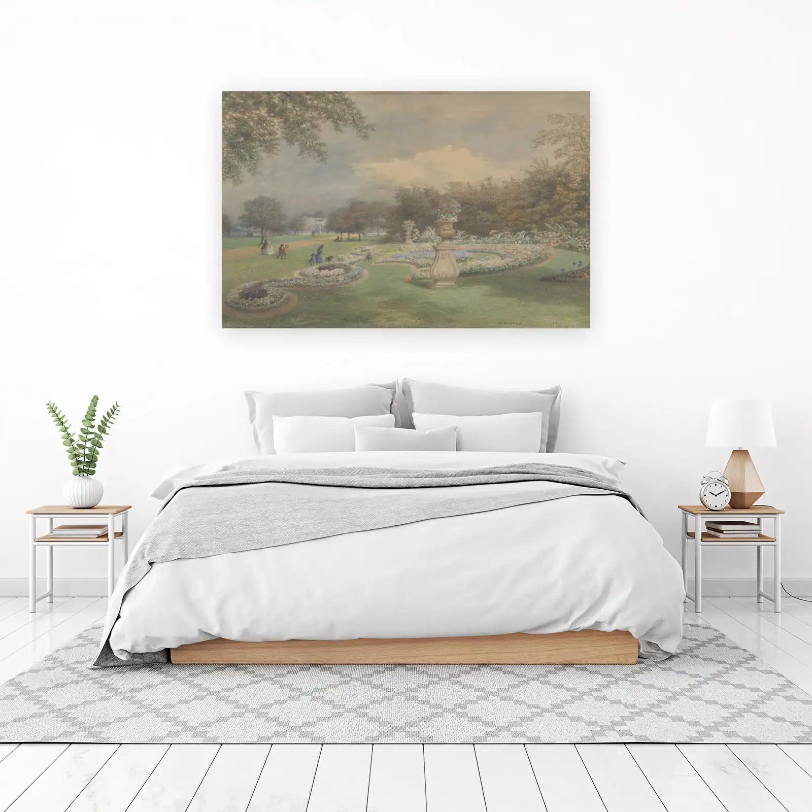 Elegant Garden Scene Watercolor Wall Art