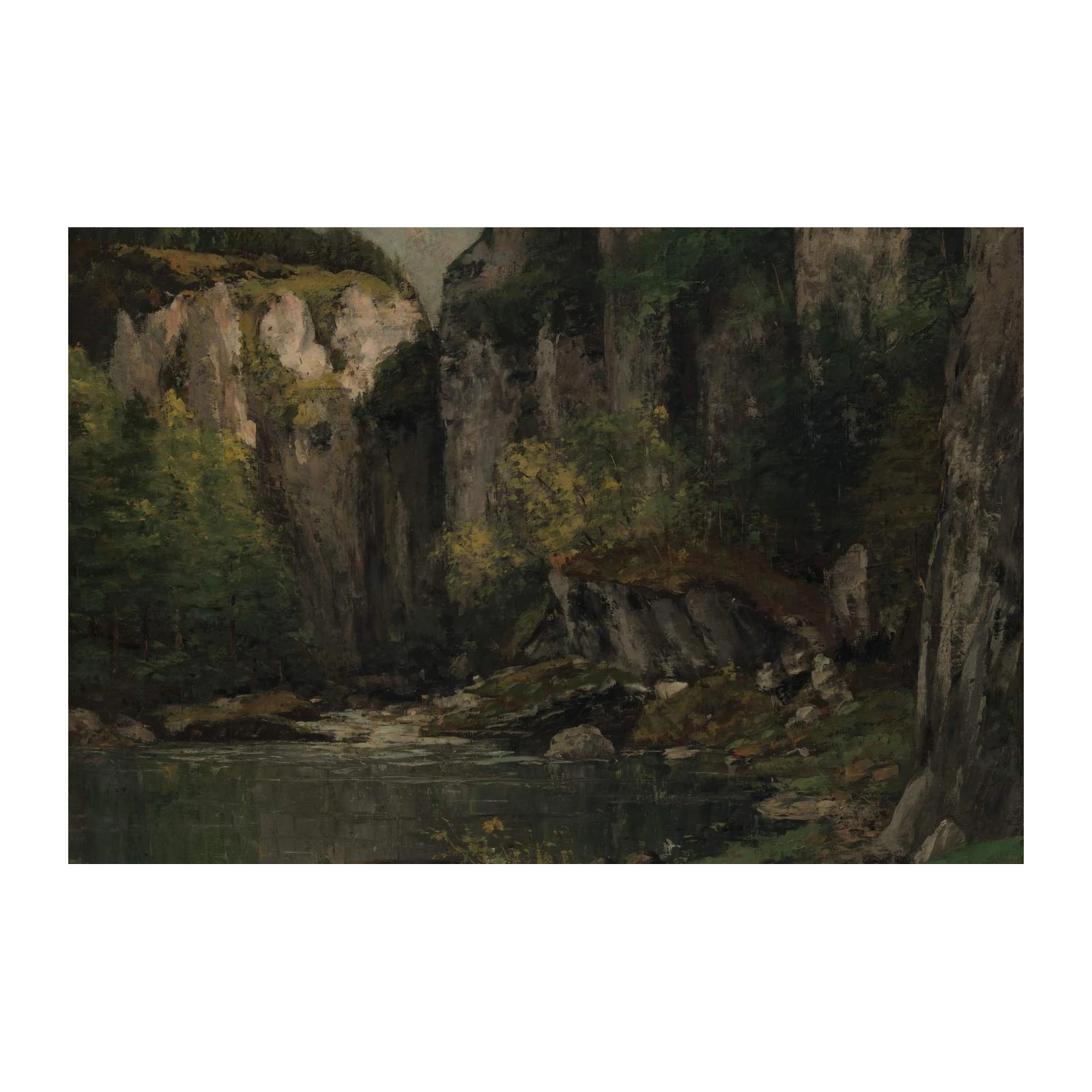Tranquil Forest River Cliff Landscape Wall Art