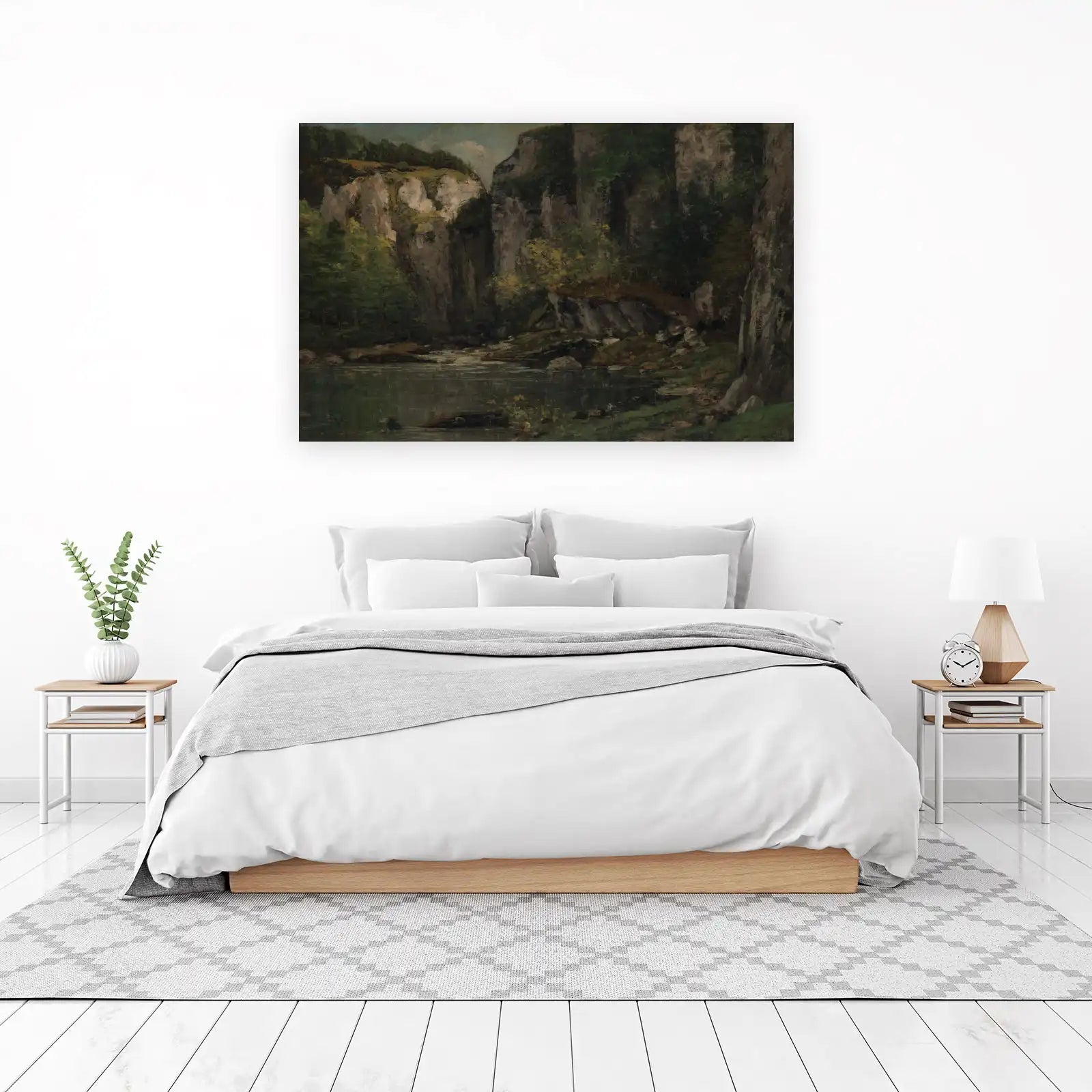 Tranquil Forest River Cliff Landscape Wall Art