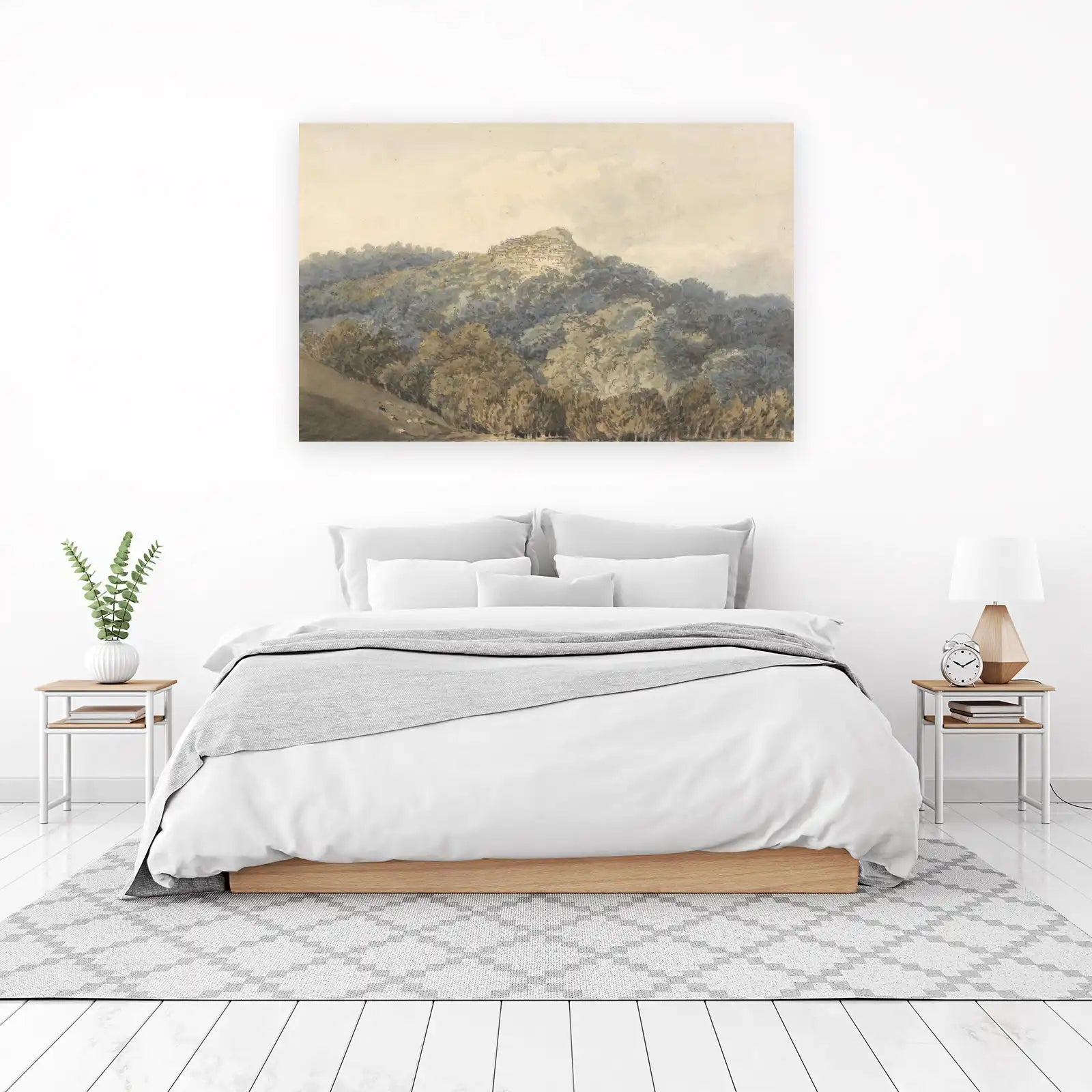 Vintage Hillside Village Landscape Wall Art