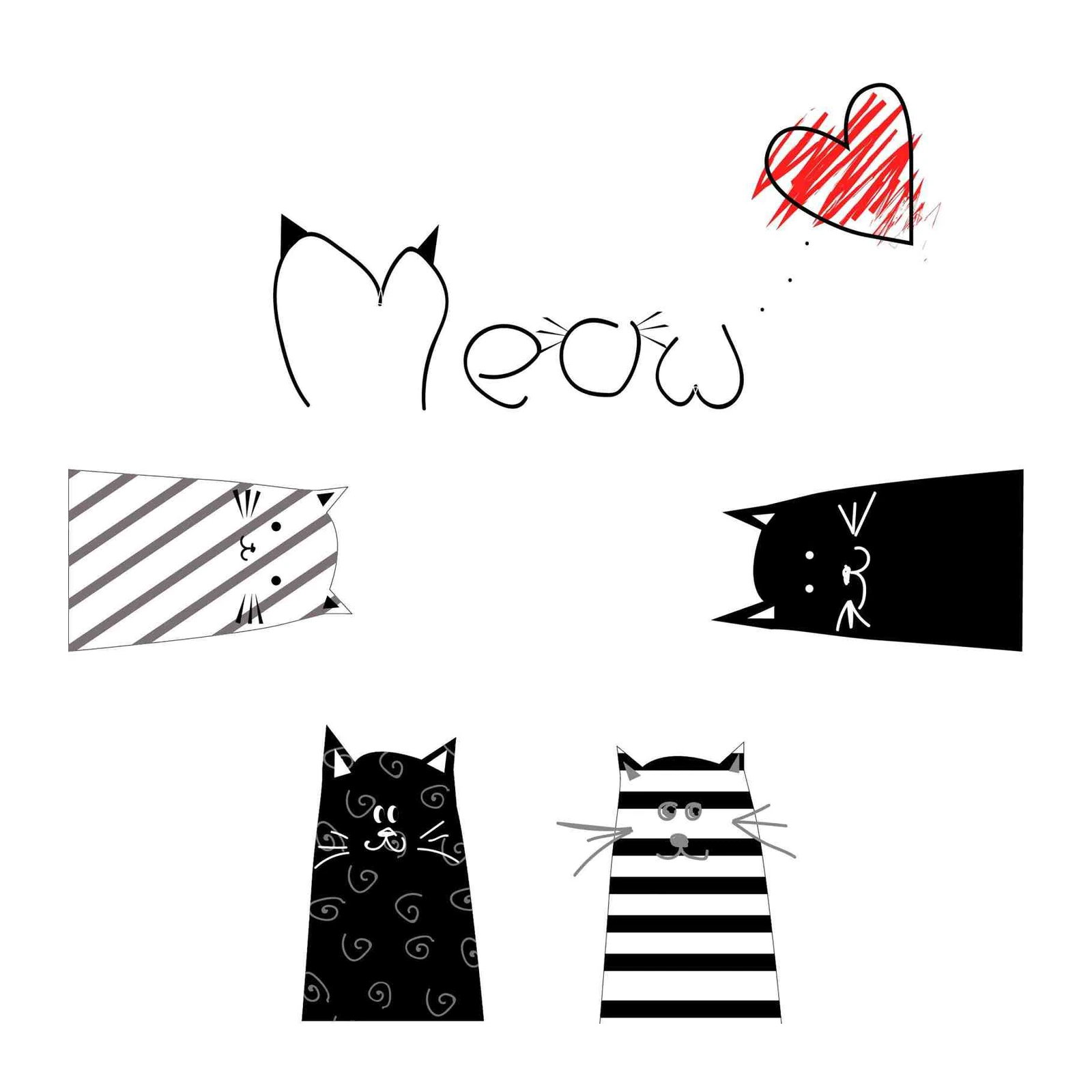 Playful Meow Cats & Heart Wall Art