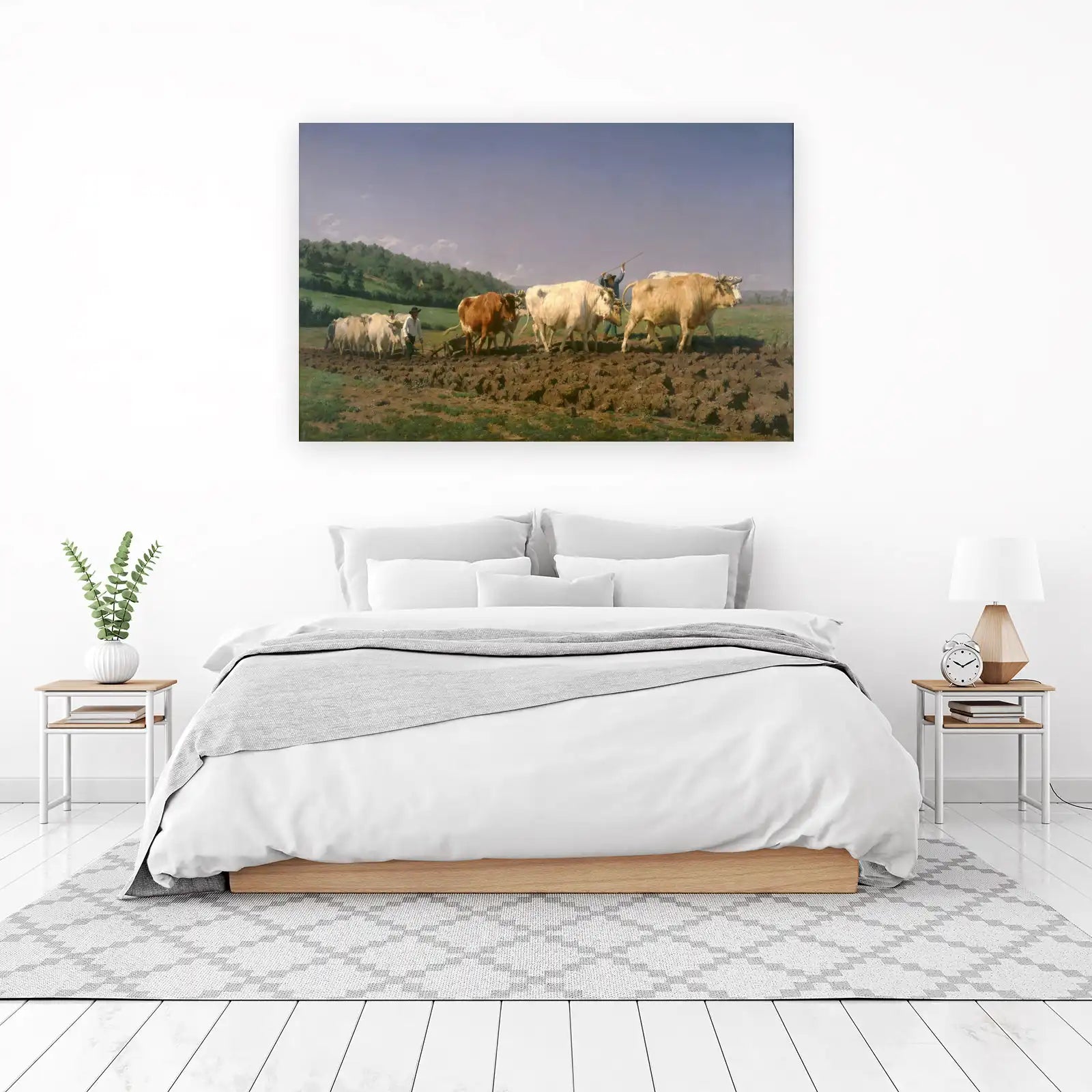 Oxen Plowing Rural Landscape Wall Art