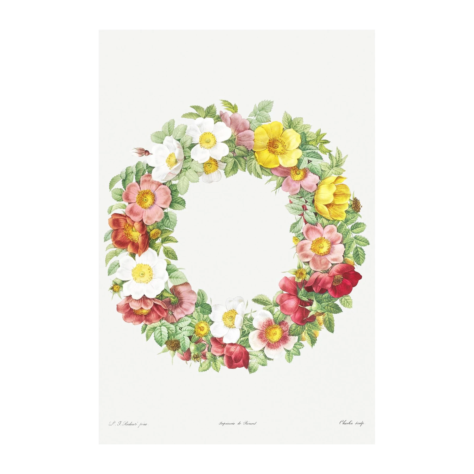 Vintage Botanical Rose Wreath Wall Art