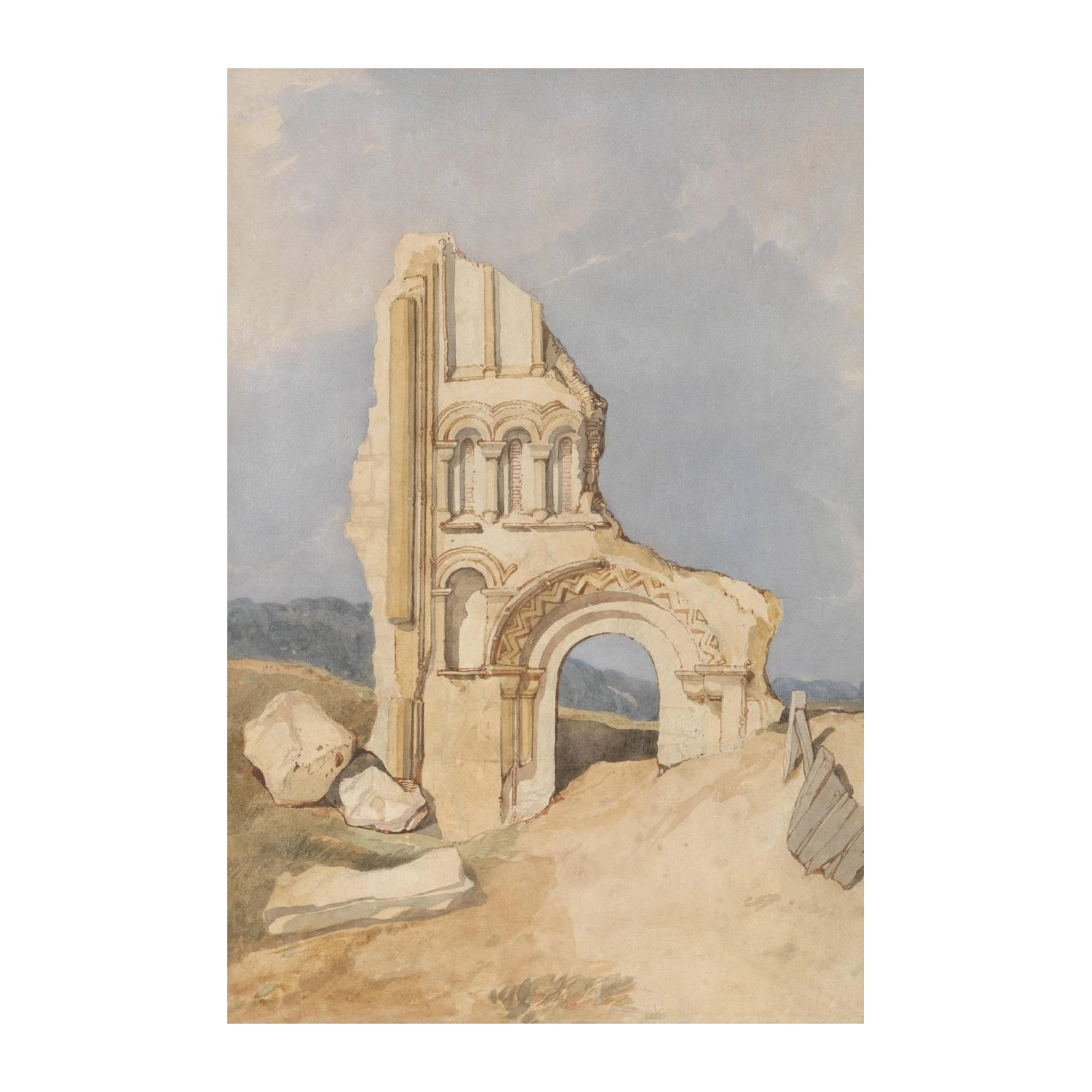 Antique Architectural Ruins Watercolor Wall Art