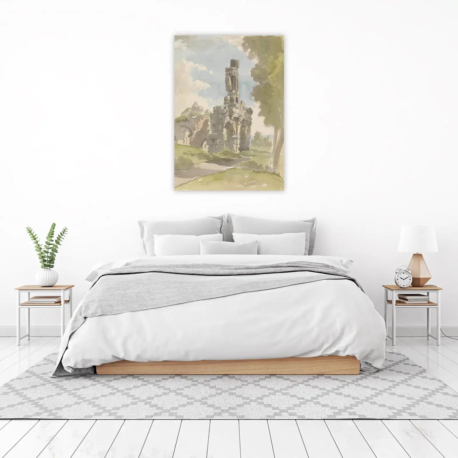 Ancient Ruins Landscape Watercolor Wall Art