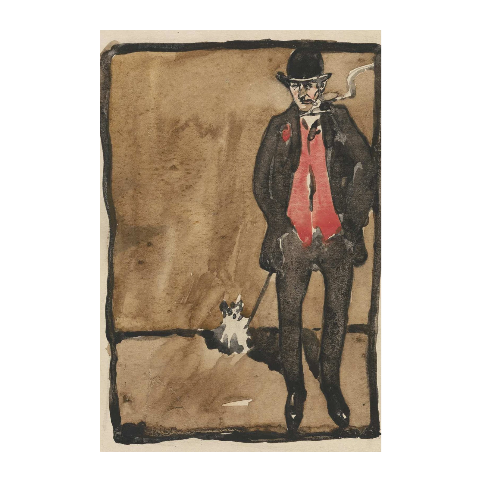 Dapper Gentleman with Dog Vintage Sketch Wall Art
