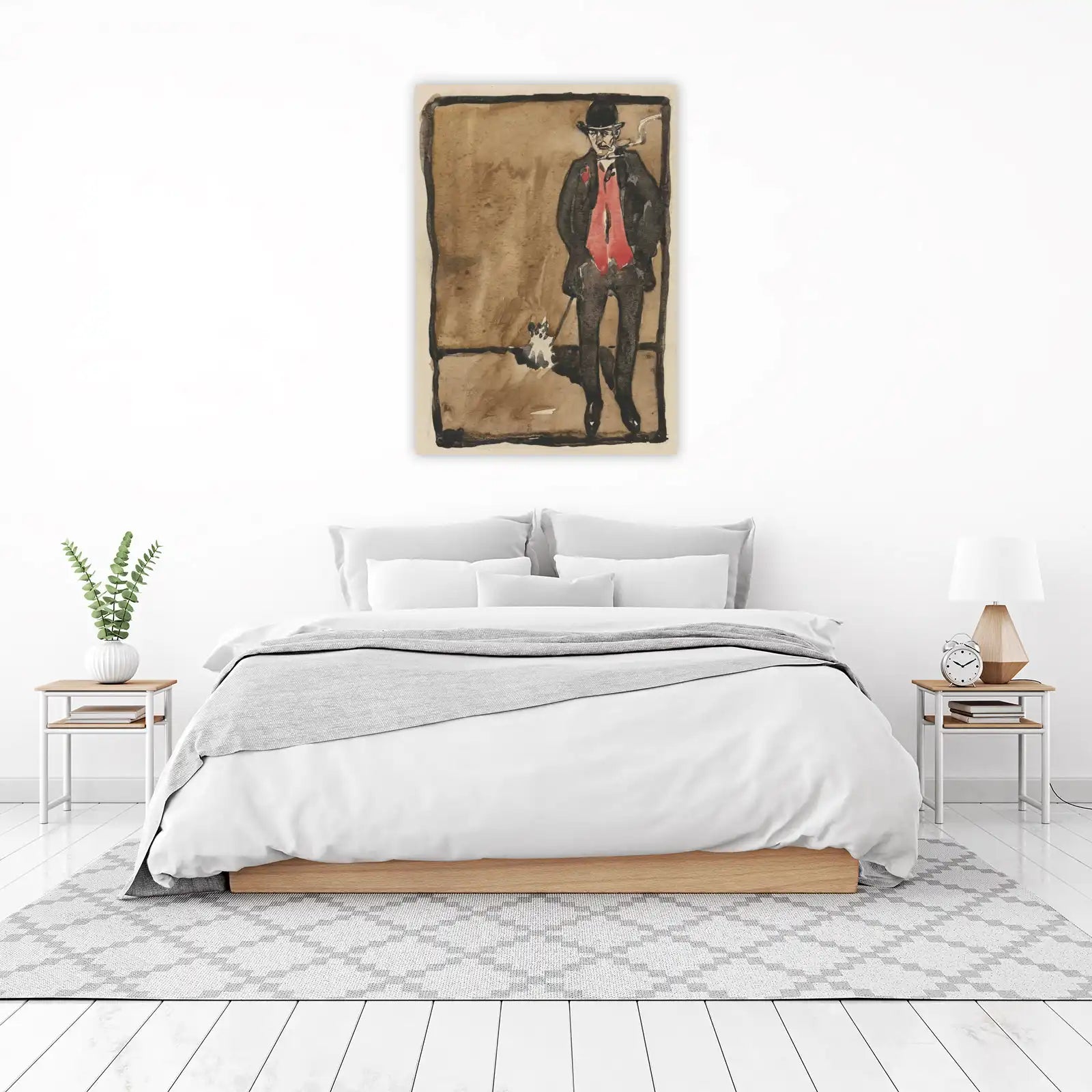 Dapper Gentleman with Dog Vintage Sketch Wall Art