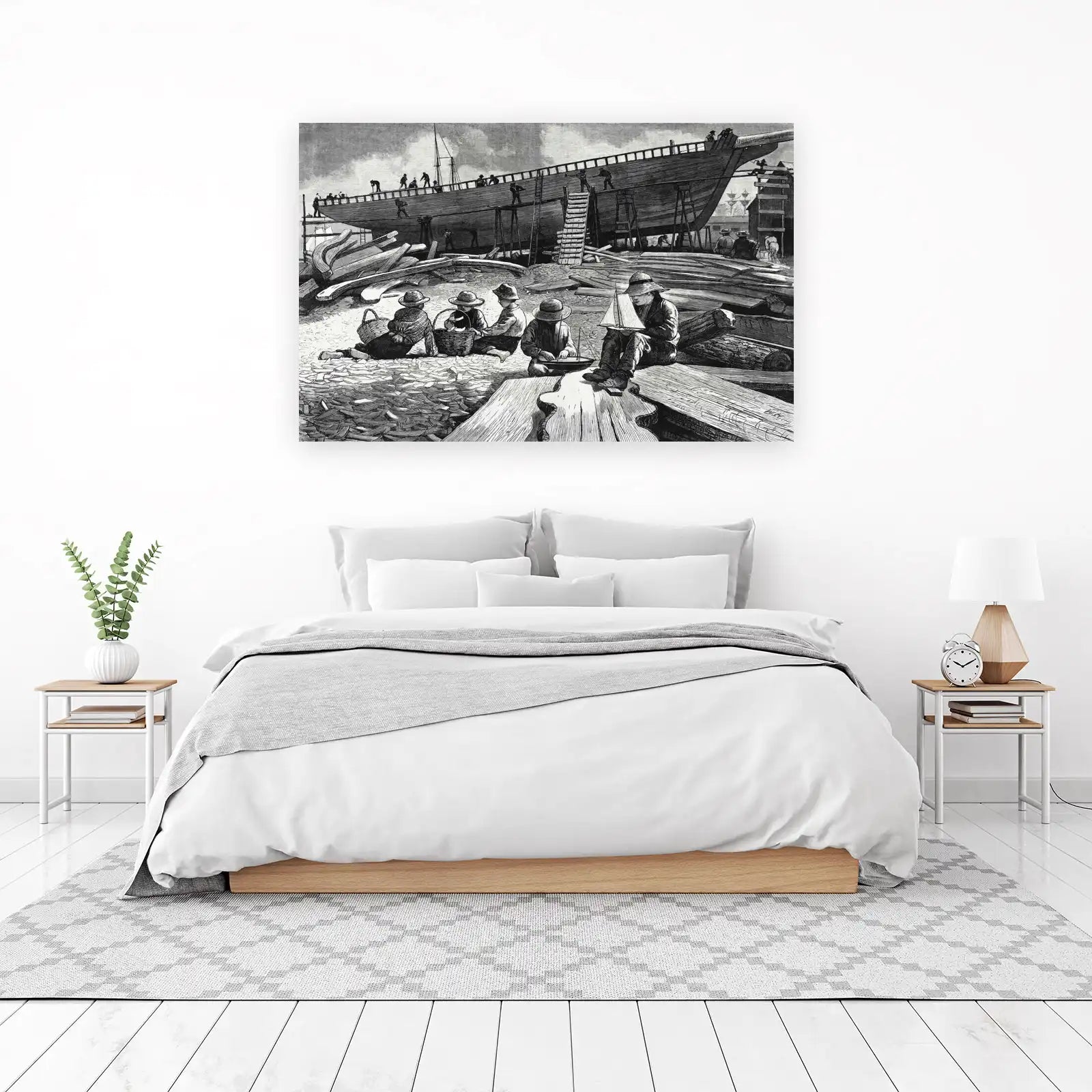 Vintage Shipyard Scene Wall Art