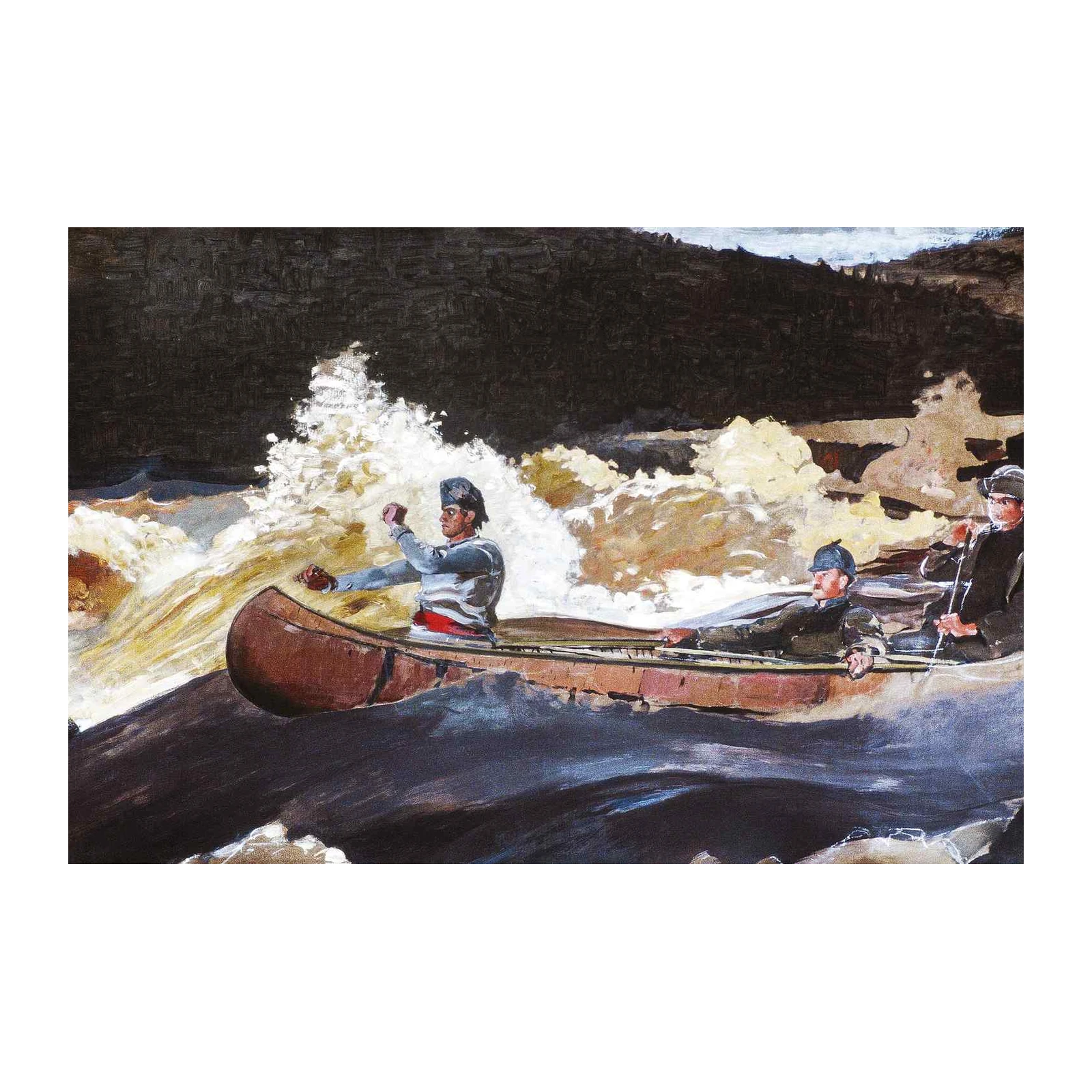 Adventurous Canoeists Whitewater Rapids Wall Art