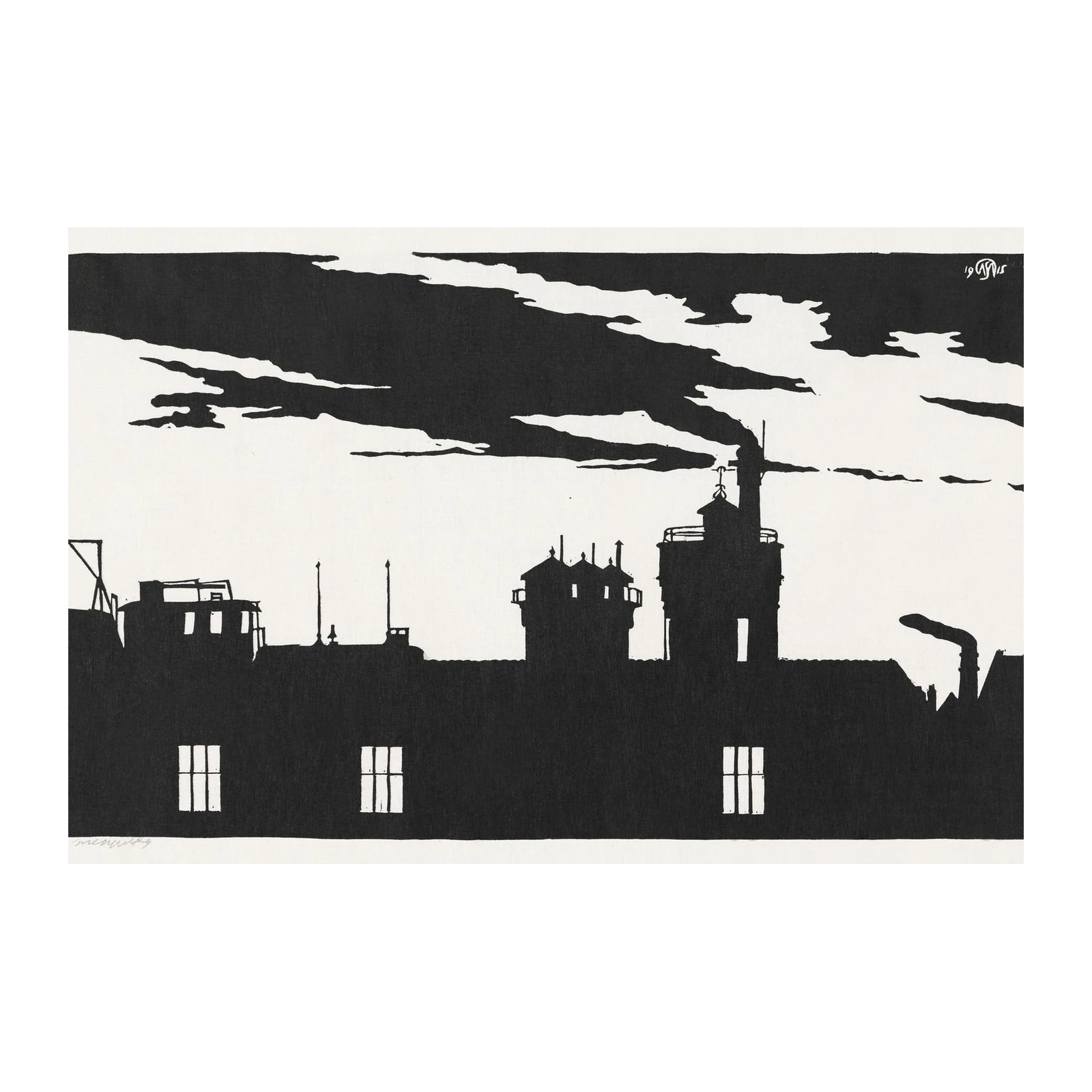 City Skyline Silhouette Black and White Wall Art