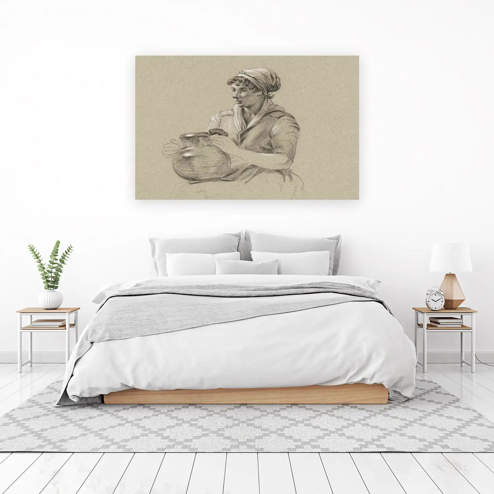Classic Woman with Jug Sketch Wall Art