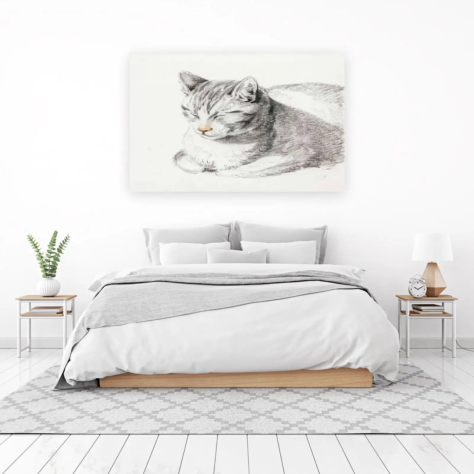 Sleeping Cat Charcoal Sketch Wall Art