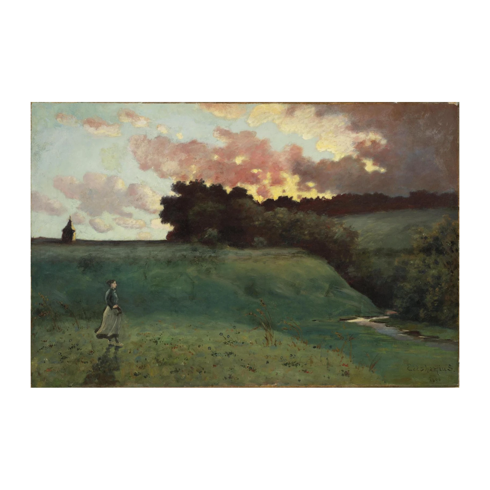 Serene Landscape with Woman Wall Art