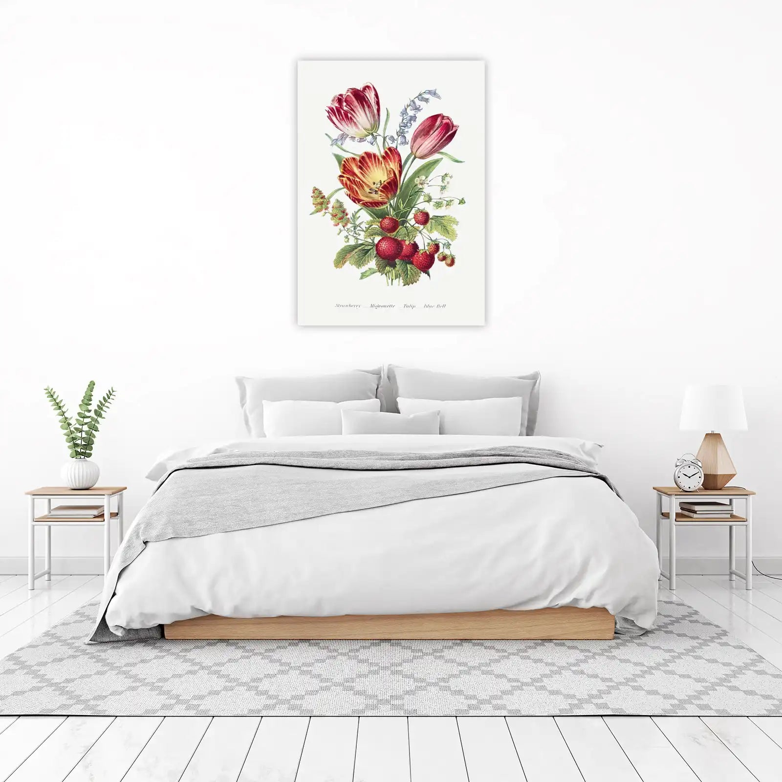 Vintage Botanical Strawberry Tulip Wall Art