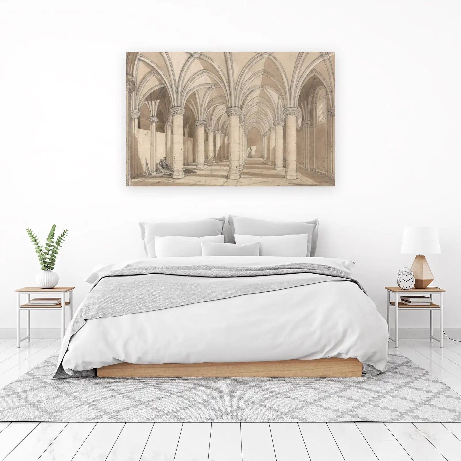 Gothic Vaulted Hallway Architectural Sketch Wall Art