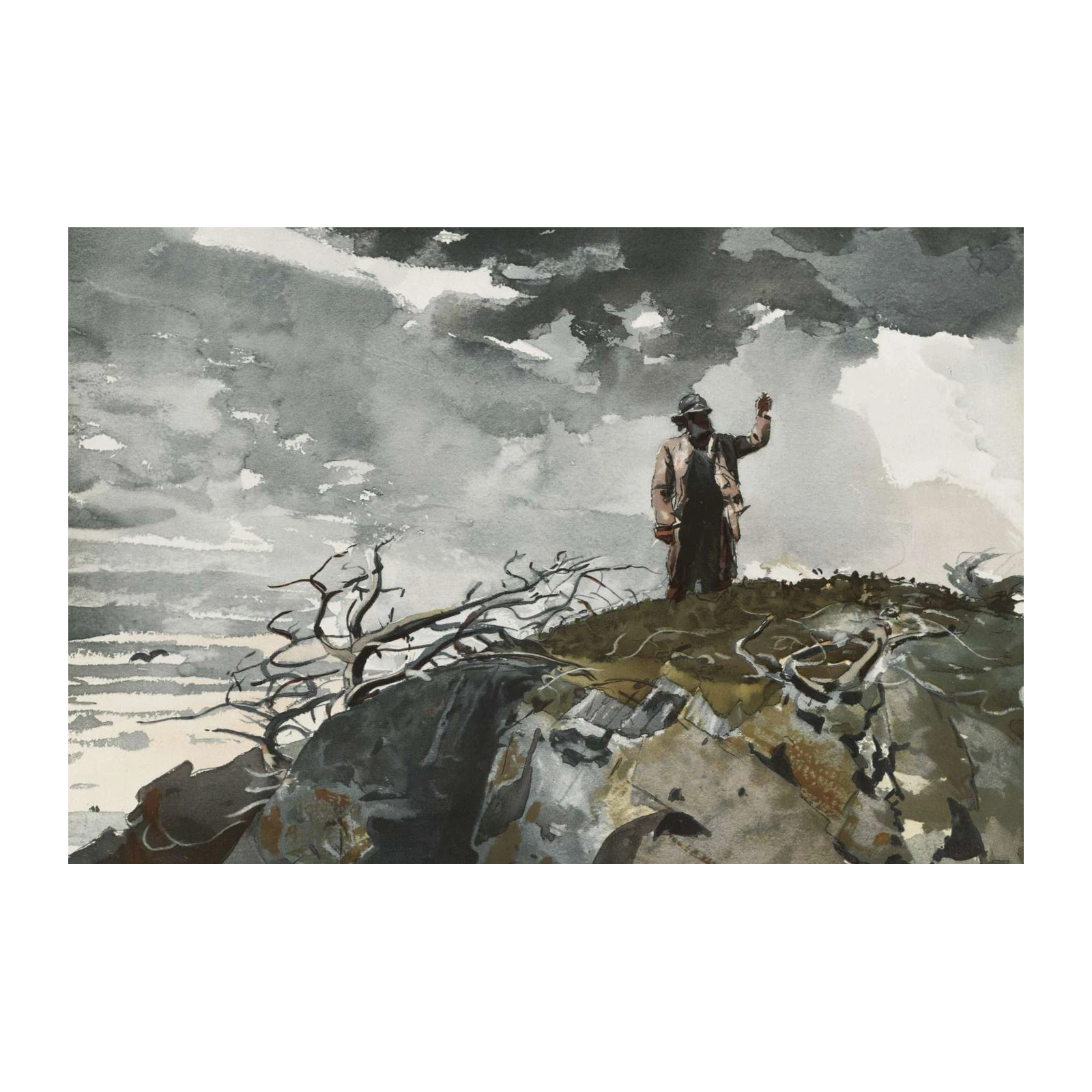 Lone Voyager Seascape Watercolor Wall Art