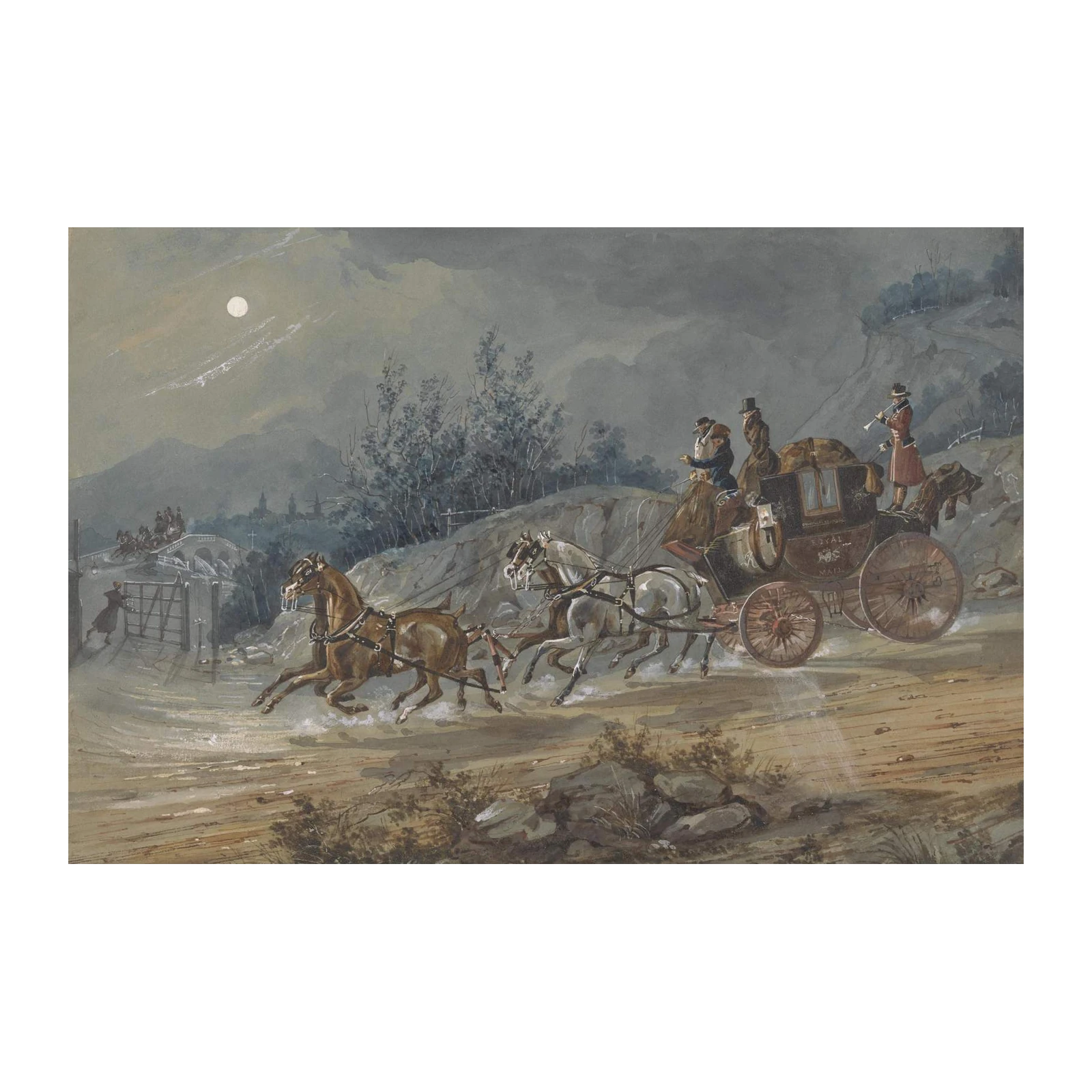 Moonlit Mail Coach Vintage Art Wall Art