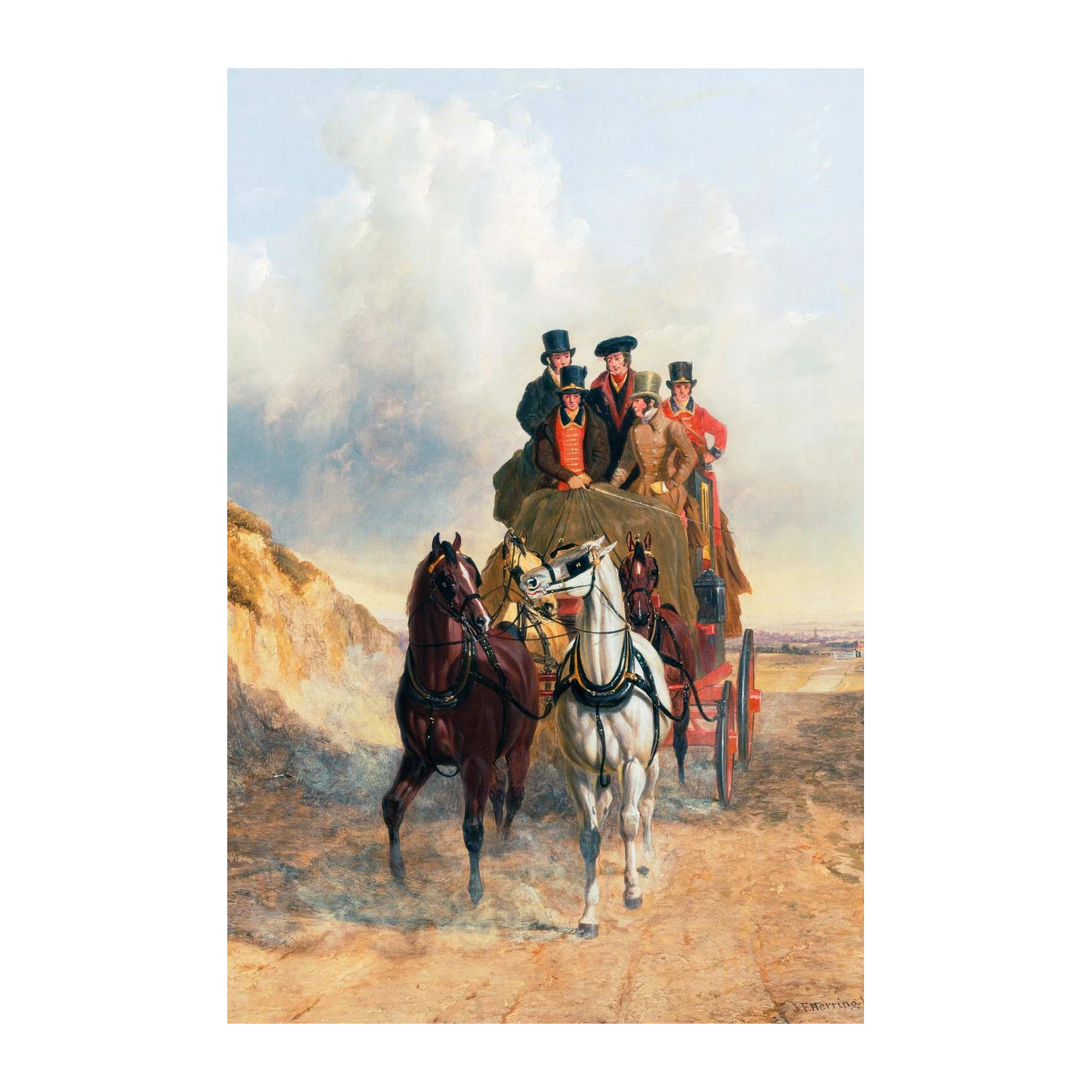 Vintage Horse-Drawn Coach & Figures Wall Art