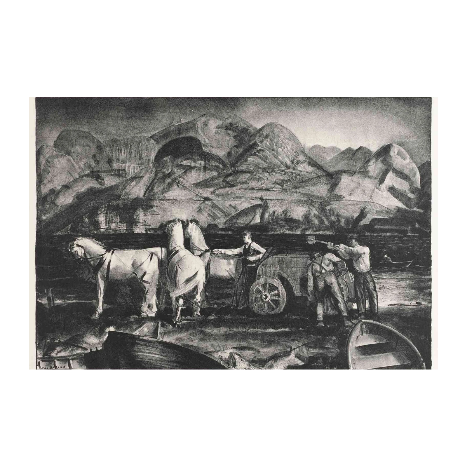 Vintage Coastal Scene Horse & Cart Wall Art