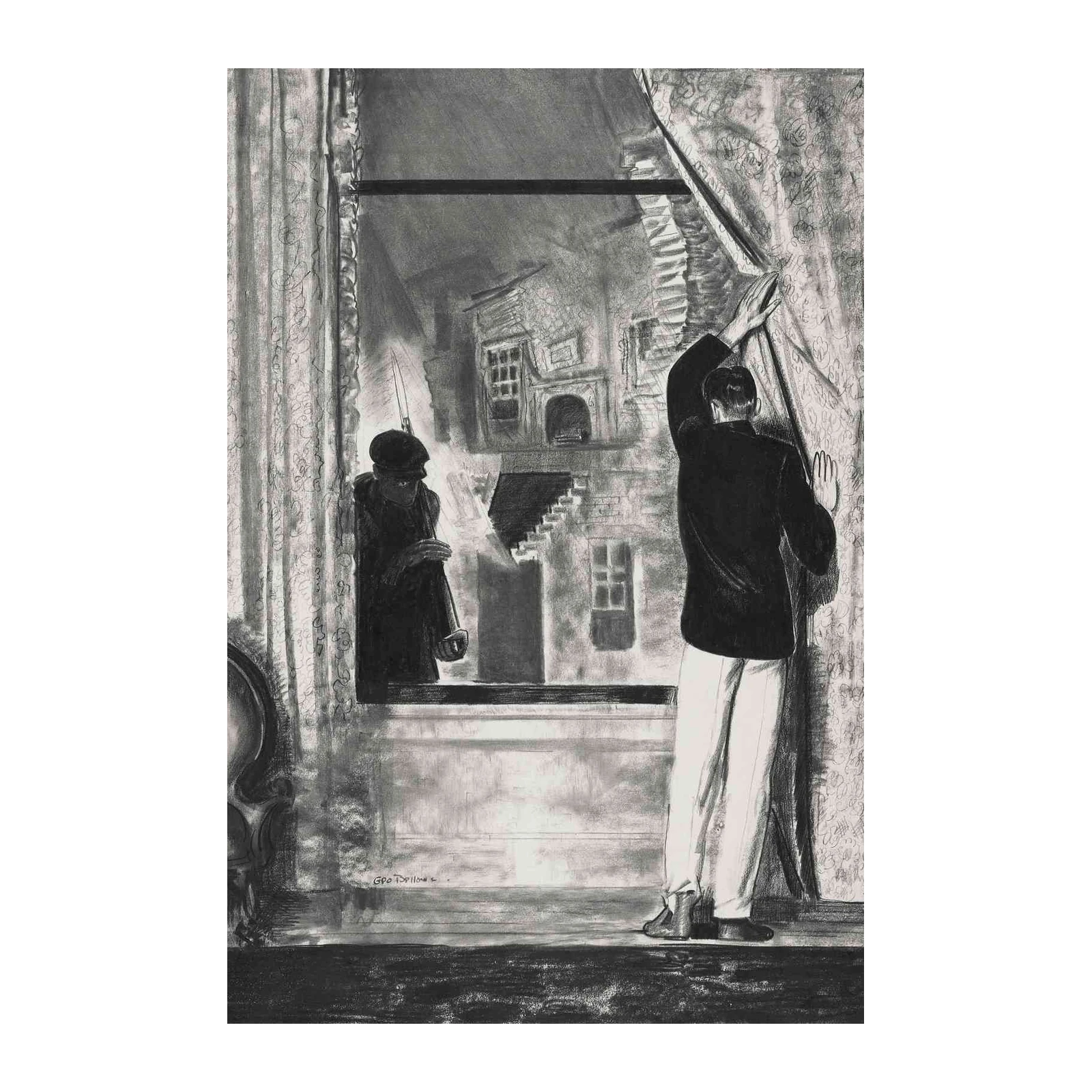 Dramatic Window Intrigue Charcoal Wall Art