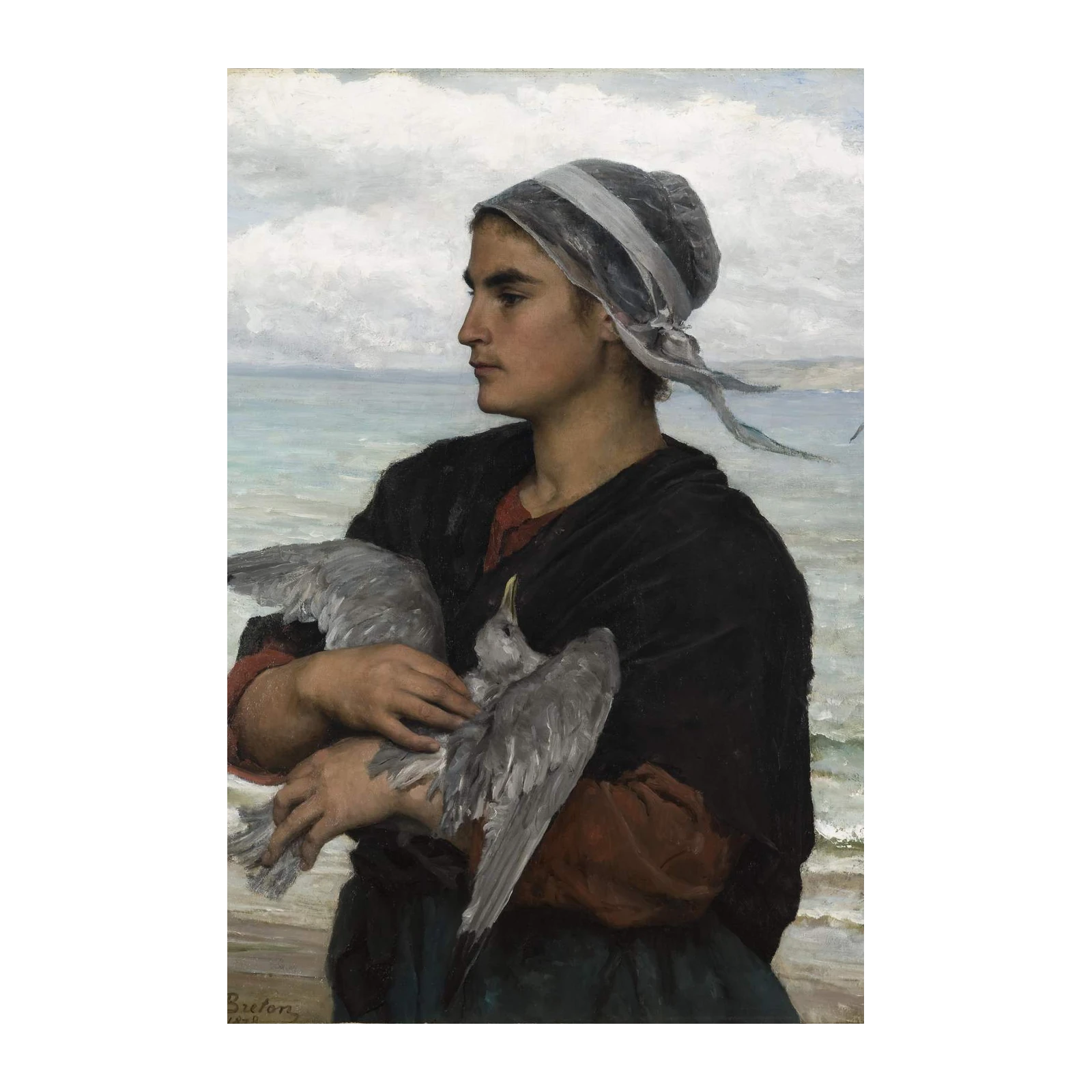 Young Woman with Seagulls Wall Art