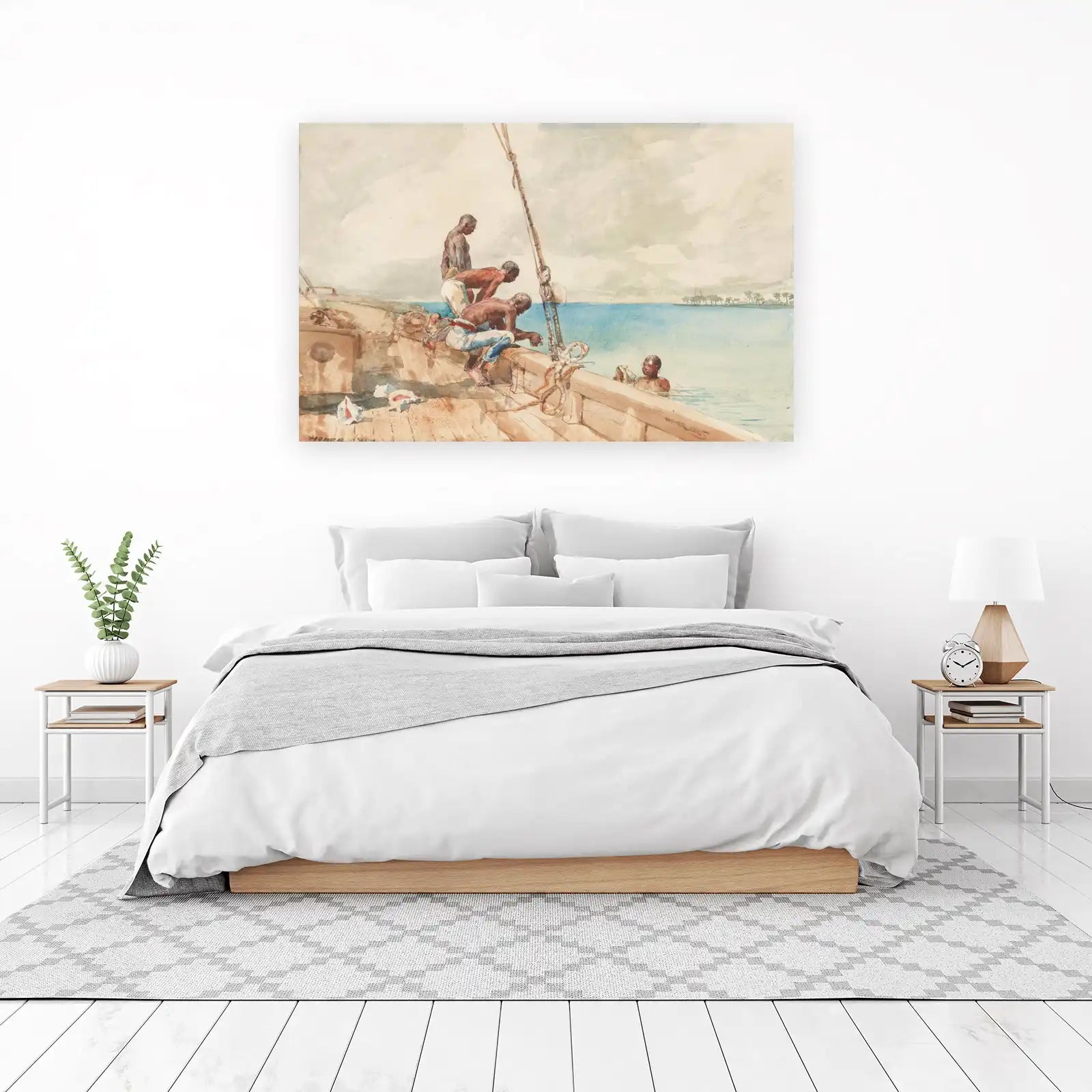 Tropical Seascape Nautical Men in Boat Wall Art