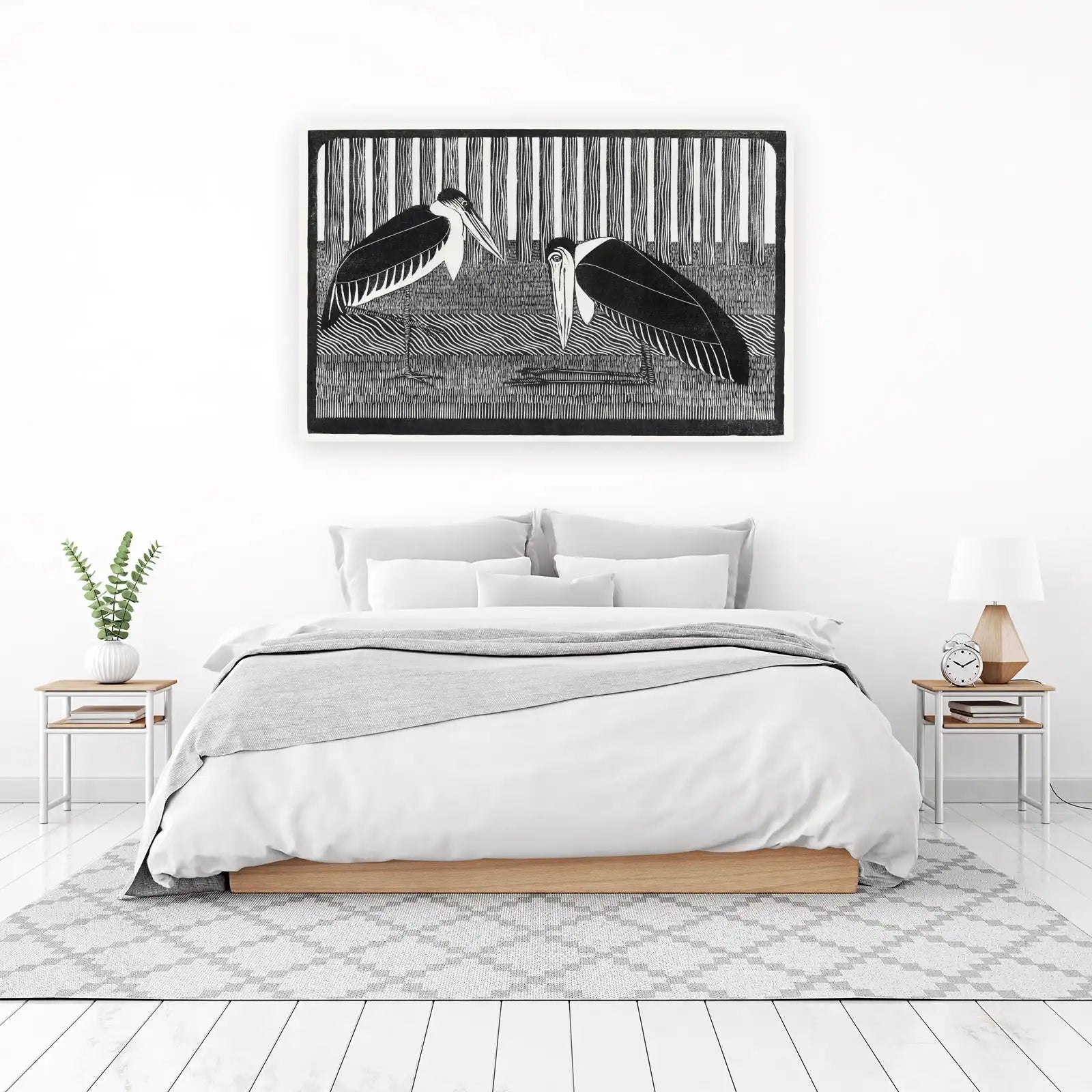 Elegant Storks Black & White Nature Wall Art