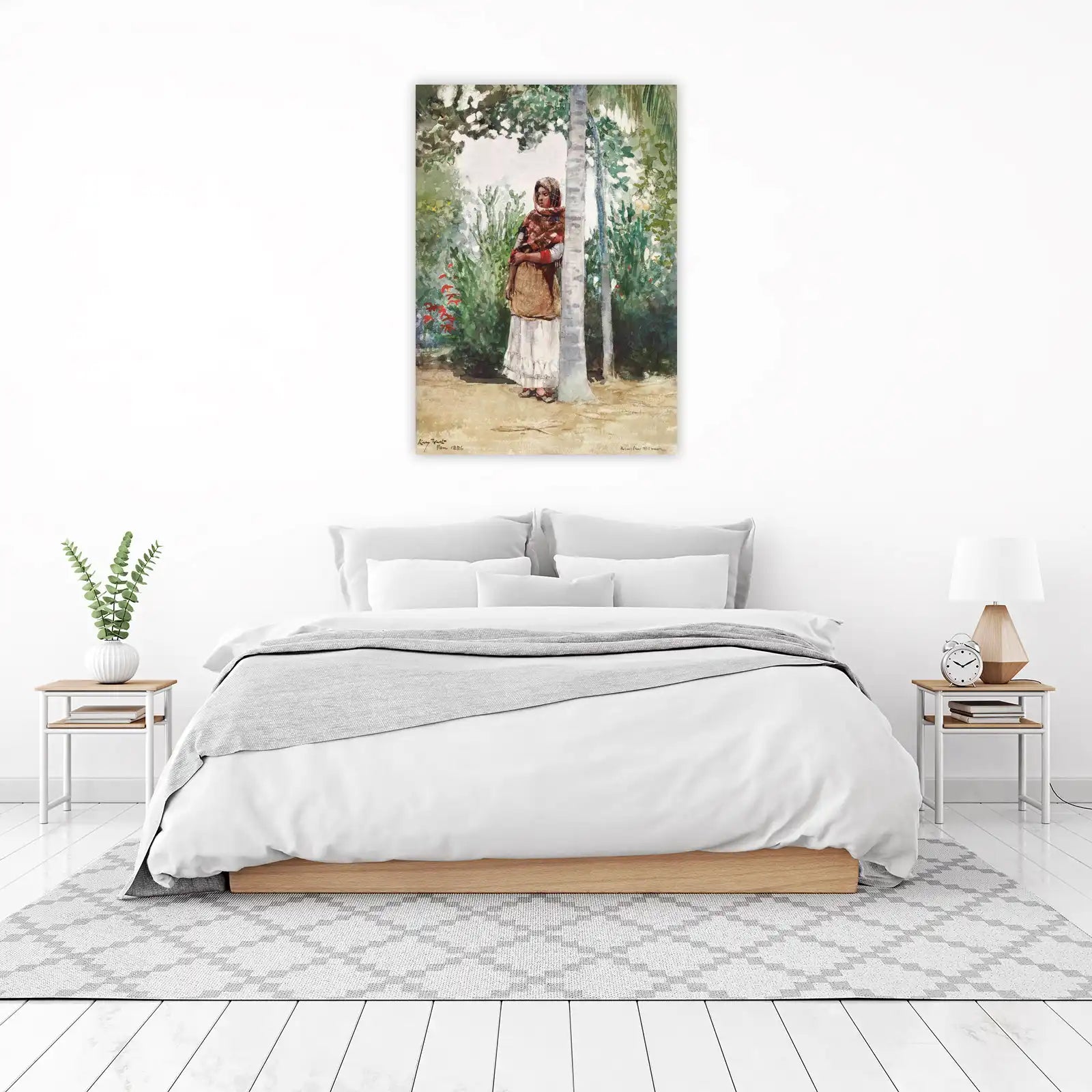 Serene Oasis Watercolor Tropical Scene Wall Art