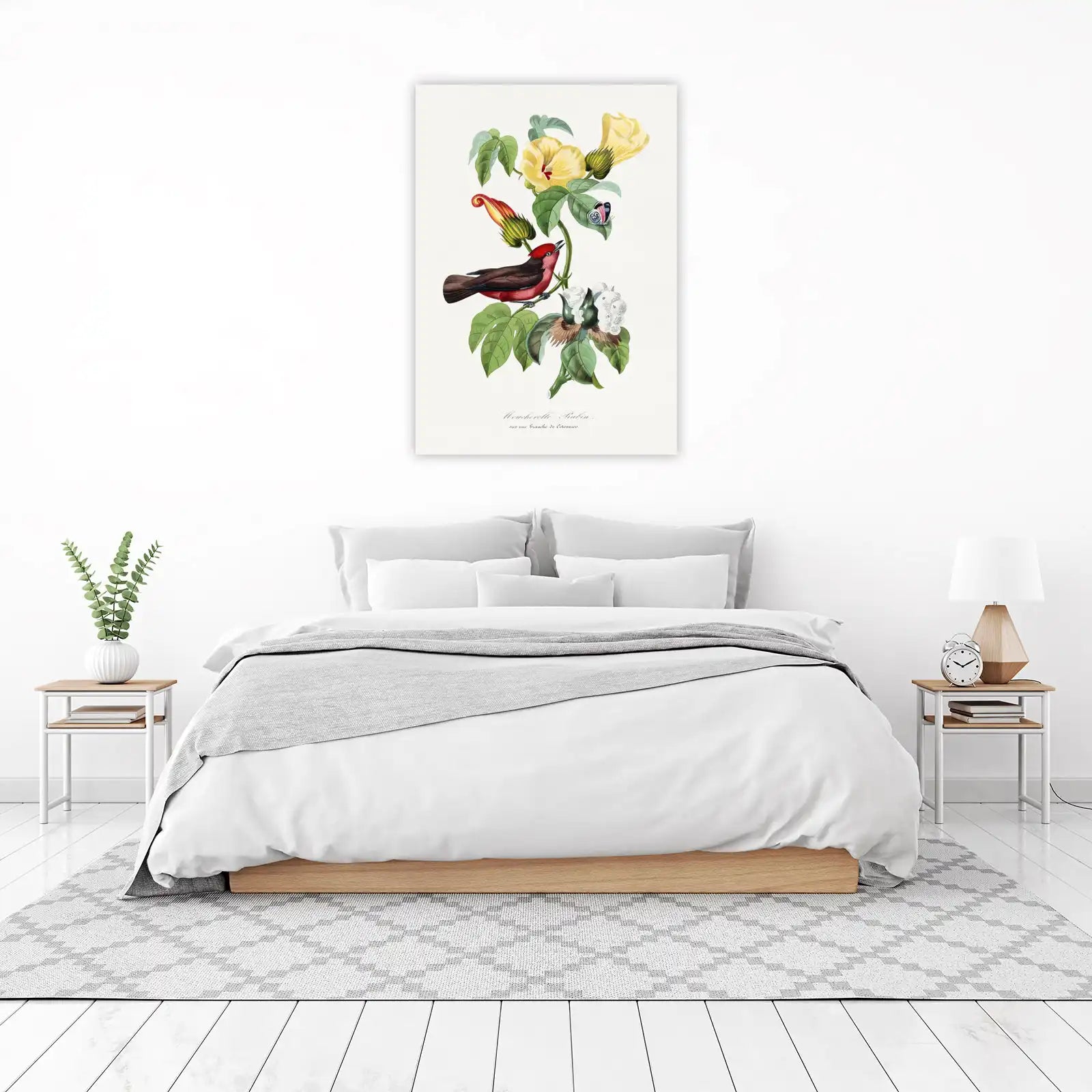 Crimson Finch & Yellow Hibiscus Botanical Wall Art