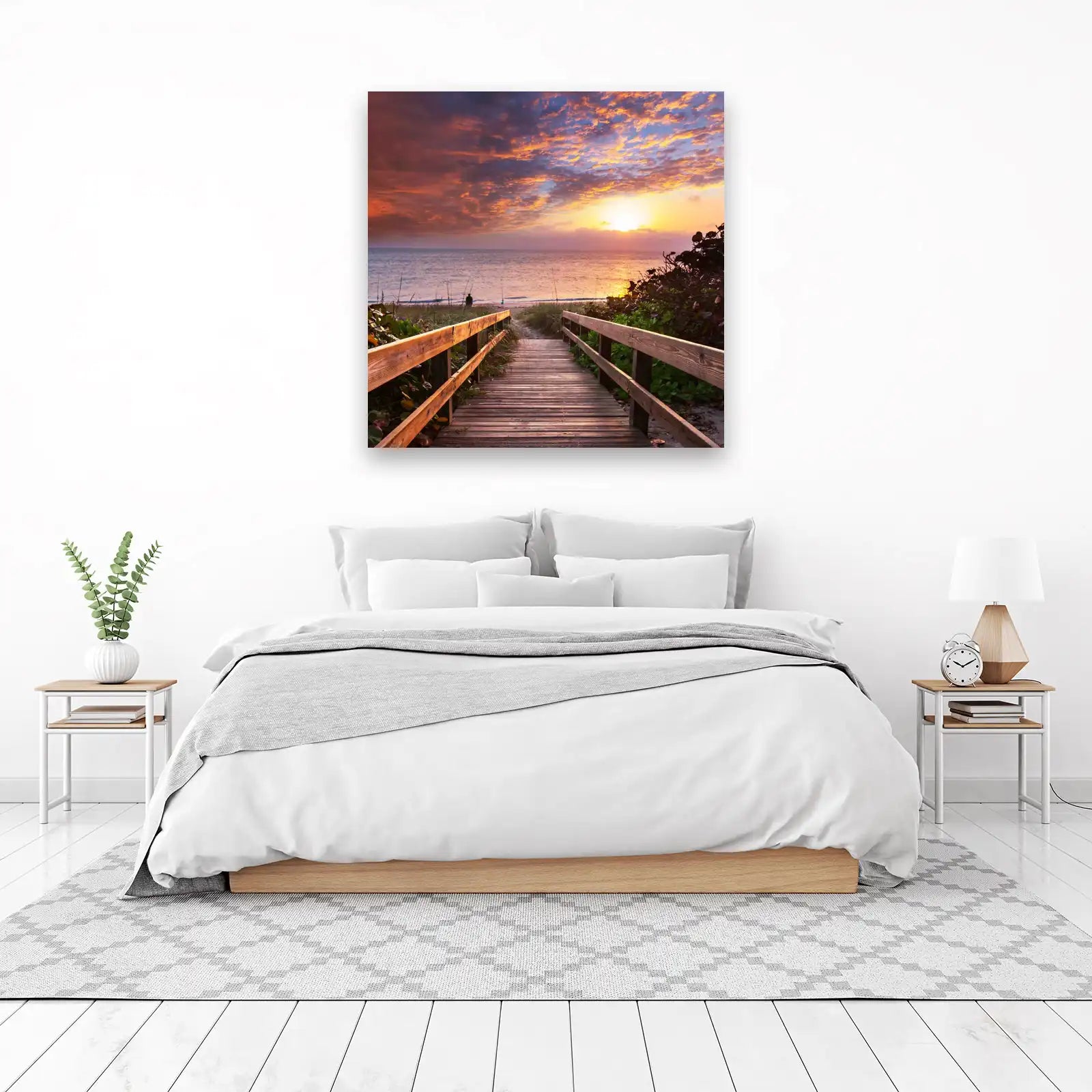 Serene Beach Sunset Boardwalk Wall Art