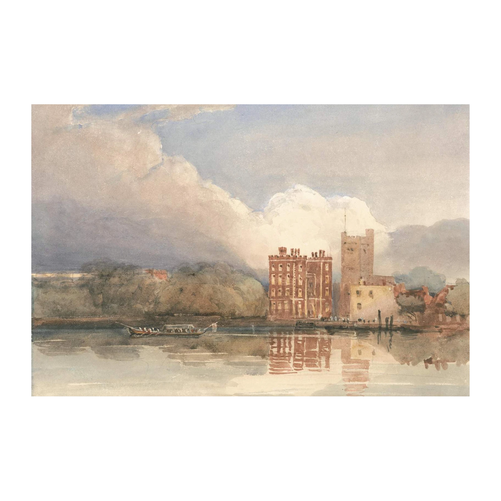 Historic Riverside Castle Watercolor Wall Art
