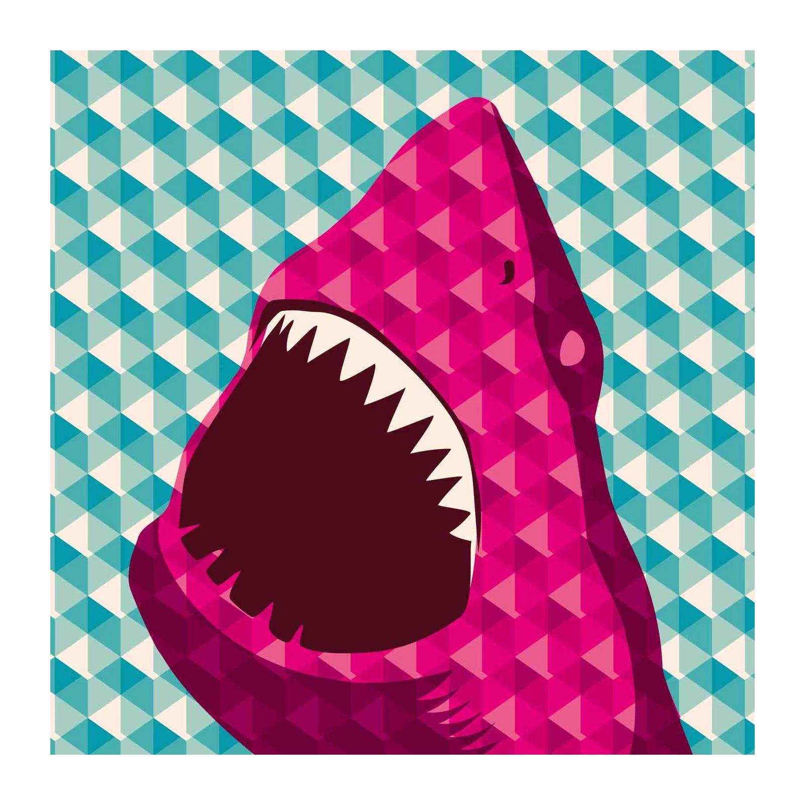 Vibrant Pink Shark Geometric Wall Art