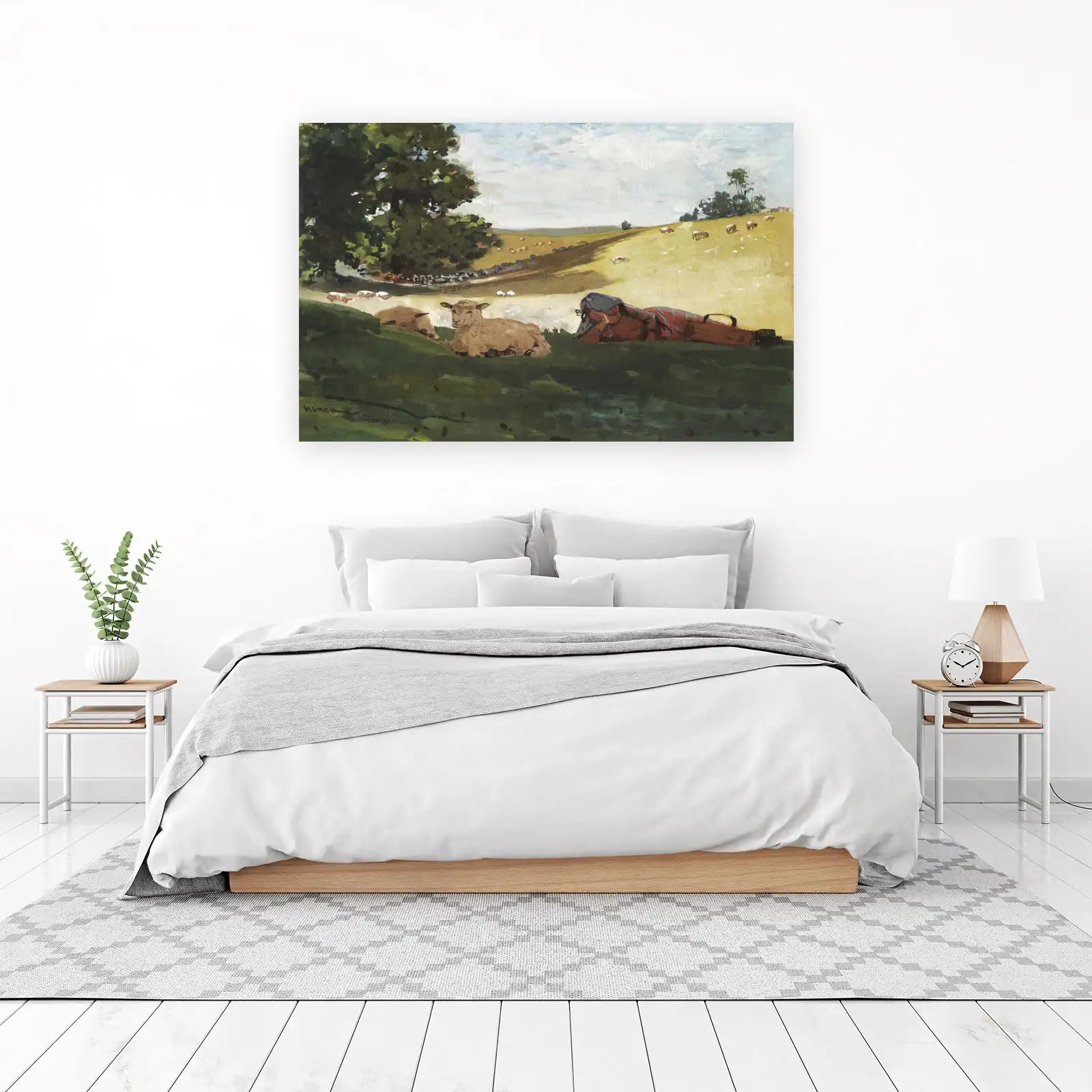Serene Shepherd Sheep Field Wall Art