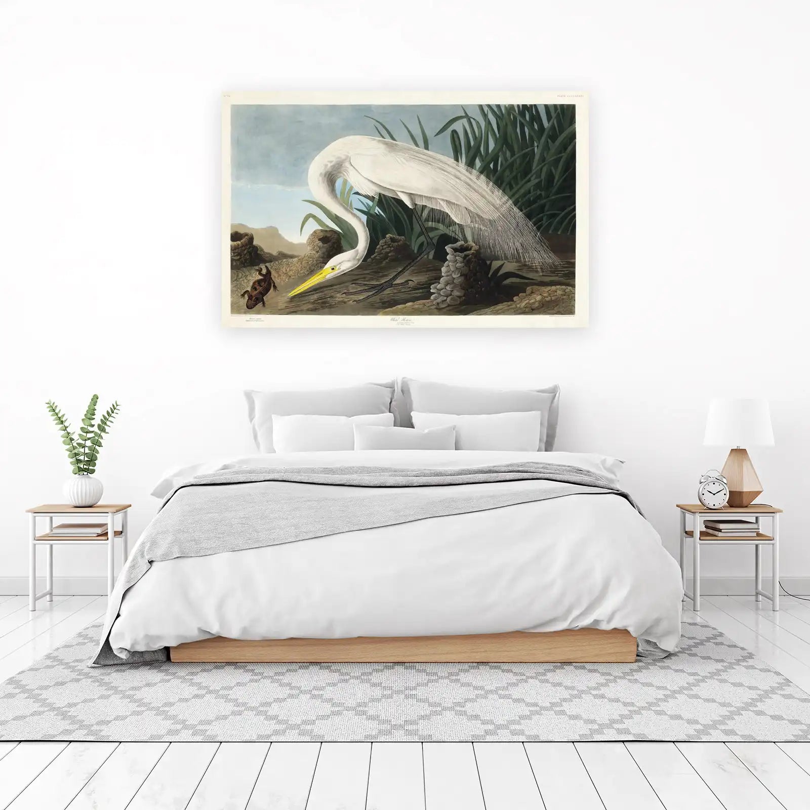 Elegant White Heron with Frog Wall Art