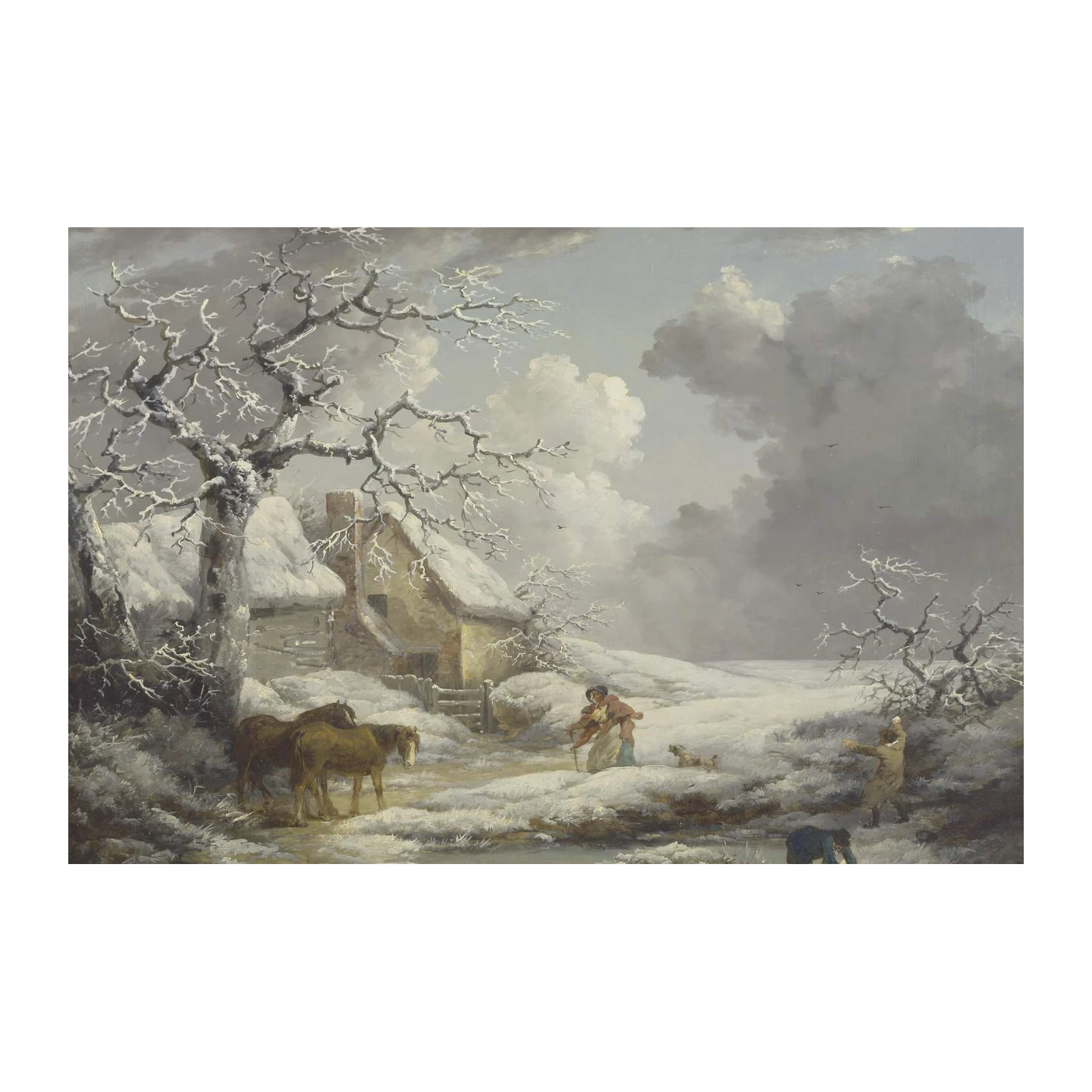 Cozy Winter Scene Horses & Cottage Wall Art
