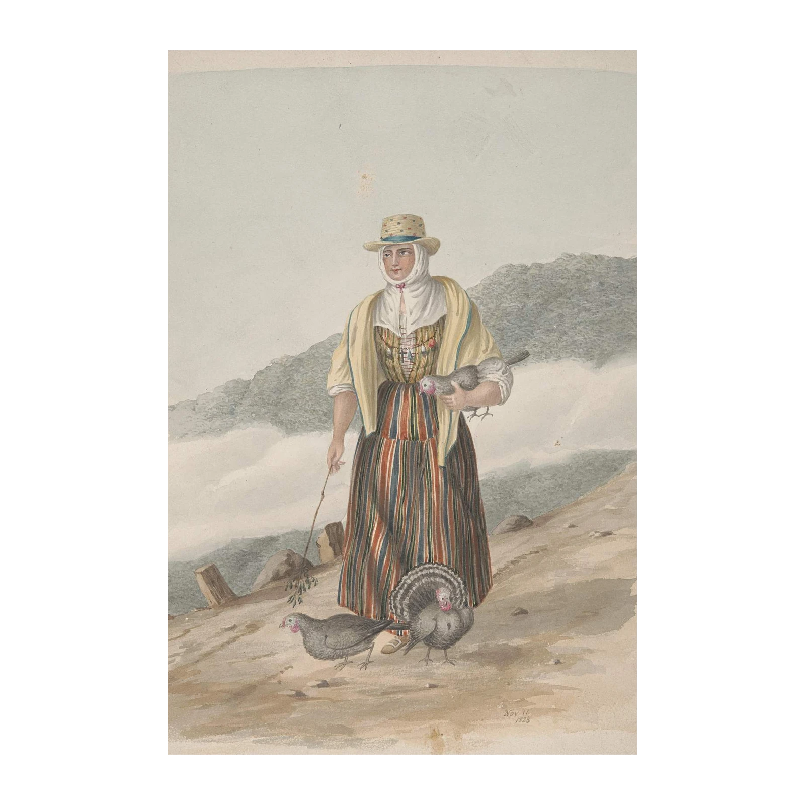 Rustic Farm Woman Turkey Vintage Art Wall Art