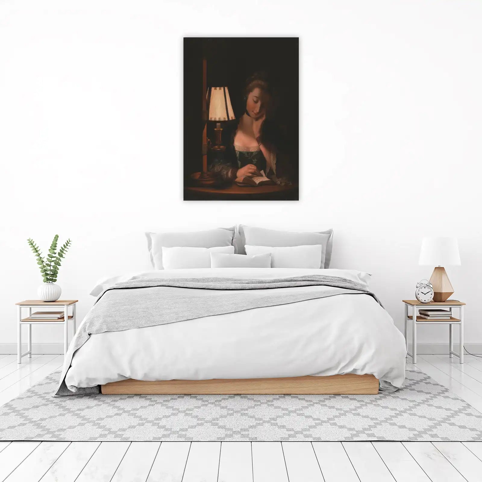 Victorian Lady Reading by Lamplight Wall Art